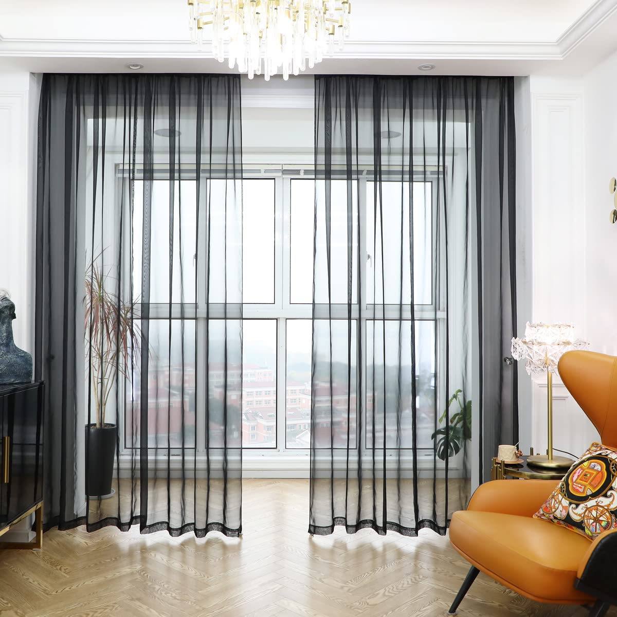 Windows Black Sheer Curtains 54 Inches Length 42 Inches Width 2 Panels Set Clear Semi Sheer Curtain Basic Rod Pocket For Bedroom Children Living Room