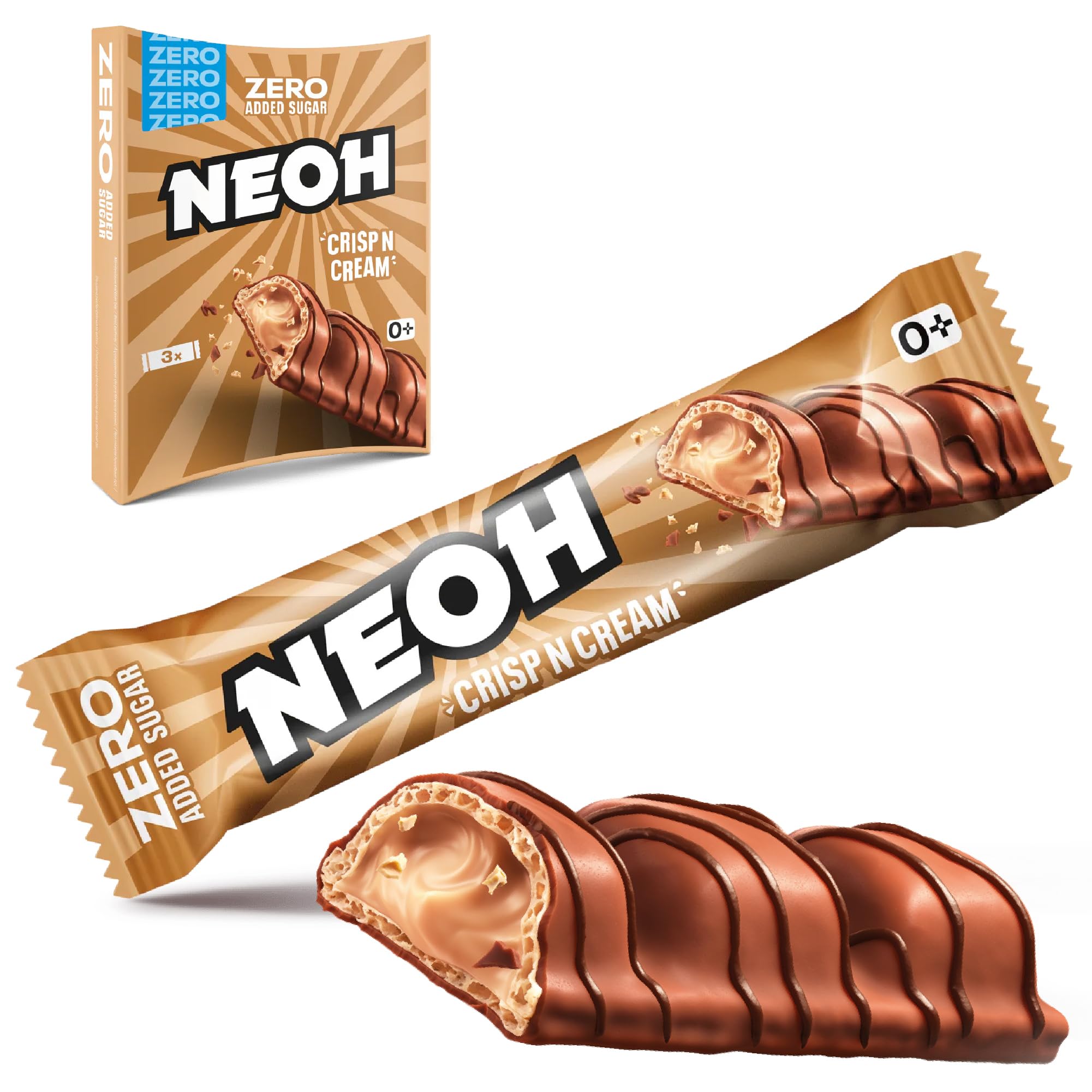 NEOH Zero Added Sugar Crisp and Cream – Milch-Haselnuss-Creme mit Kakaoüberzug | Vegetarisch & Low Carb | 3g Nettokohlenhydrate pro | Die gesunde Alternative (3x22g Crisp n Cream)