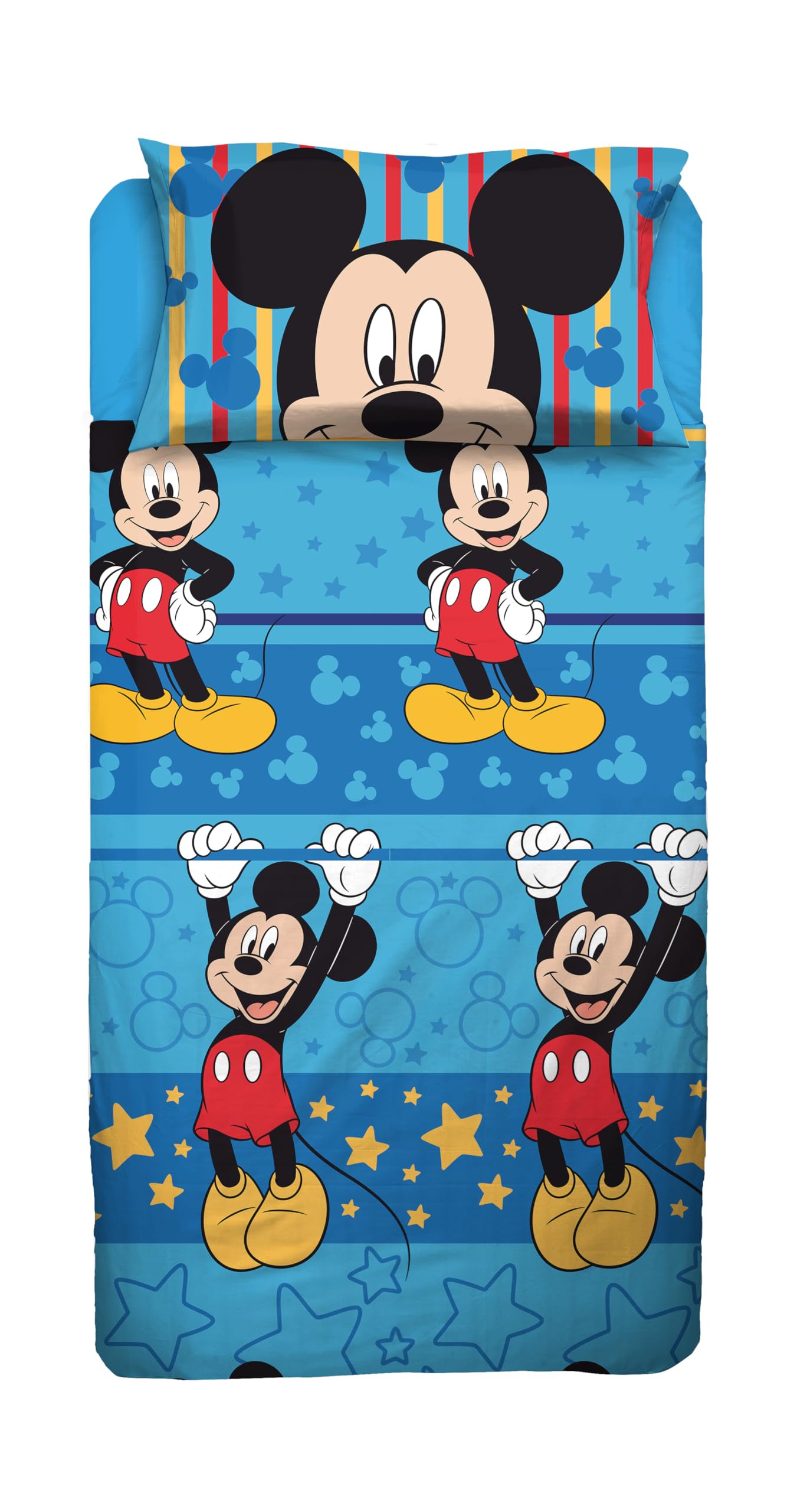 Hermet Mickey Mouse Single Bed Sheet Set, Disney Single Bed Set, Top Sheet, Fitted Sheet, Pillowcase, Blue, Disney, 100% Cotton, Official Product