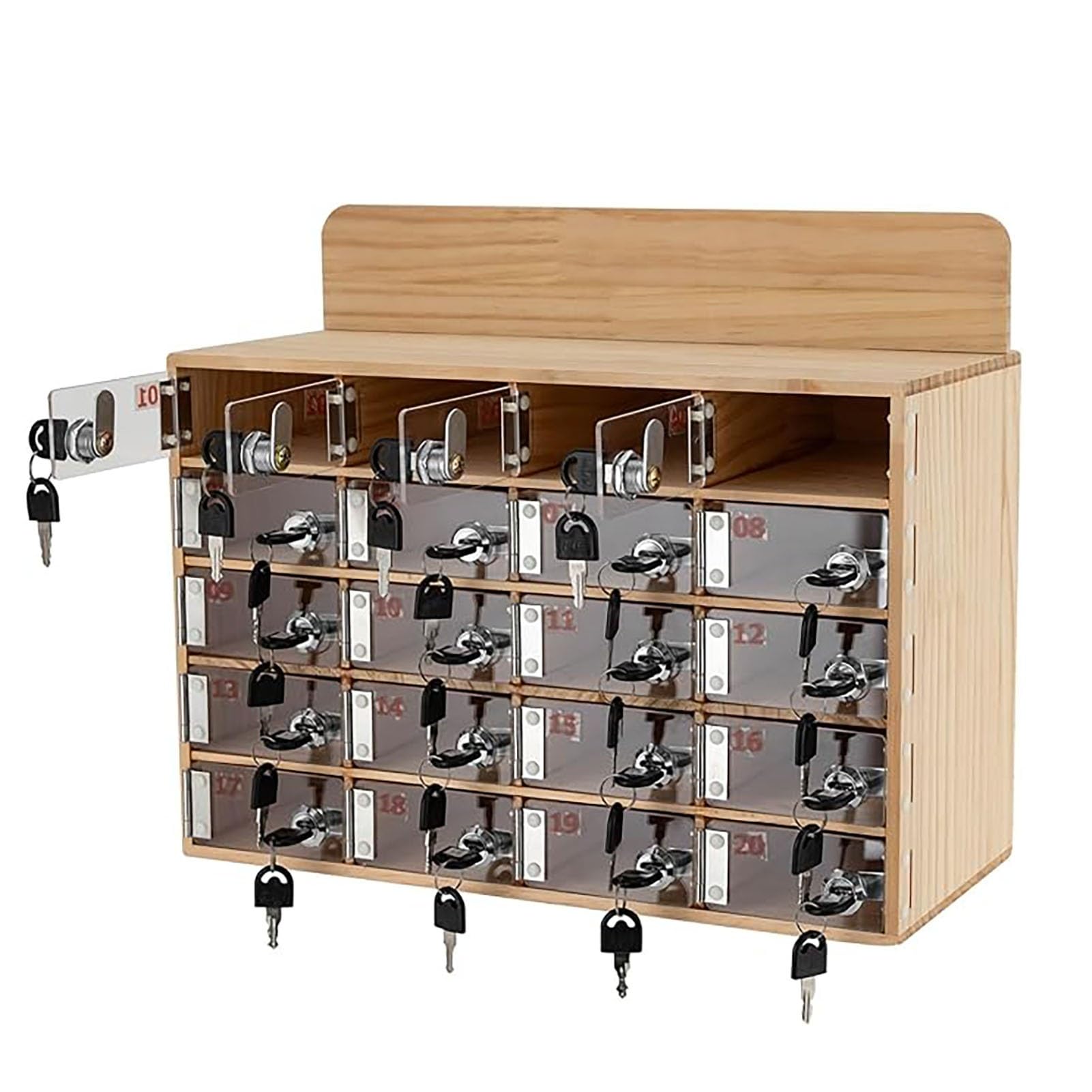 Jievmrs 20 Slots Cell Phone Storage Locker, Wooden Phone Jail with Independent Lock & Key, Large Mobile Phone Organizer Cabinet Wall Mount/Freestanding