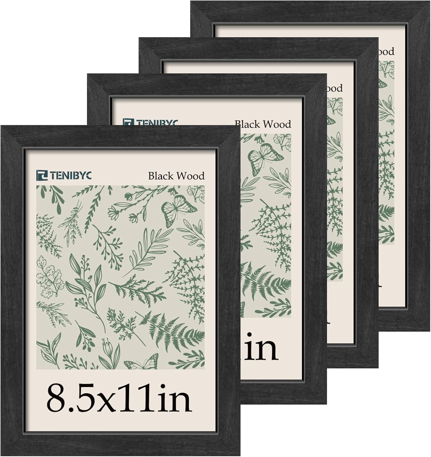 8.5x11 Picture Frame Black - 4 Pack, HD Tempered Glass, Elegant Wood Grain Photo Frame, Suitable for Certificate Document, Table or Wall Display