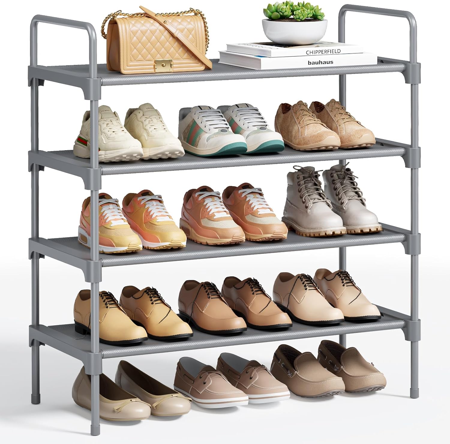 Kitsure Extra-Long Shoe Rack for Closet, Shoe Organizer for Front Door Entrance, Stackable Shoe Shelf, Detachable Closet Organizers and Storage, 39.0" Wide - 4 Tier, Black
