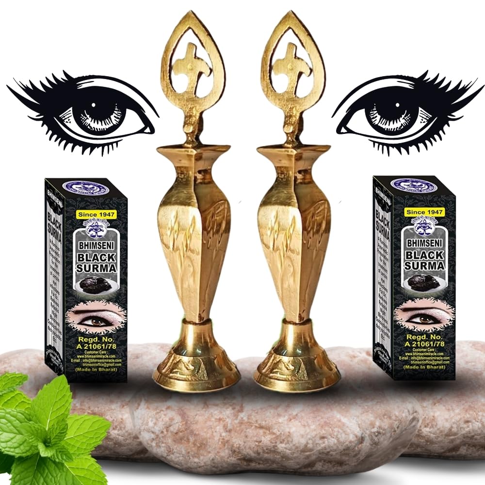 Eyeliner, Liner, Handmade 100% Natural Eyeliner in Powder Form 𝐊𝐨𝐡𝐥 Eyeliner, With Handmade Golden Eyeliner for Eyes Arab Powder, (Black) | Pack Of 2