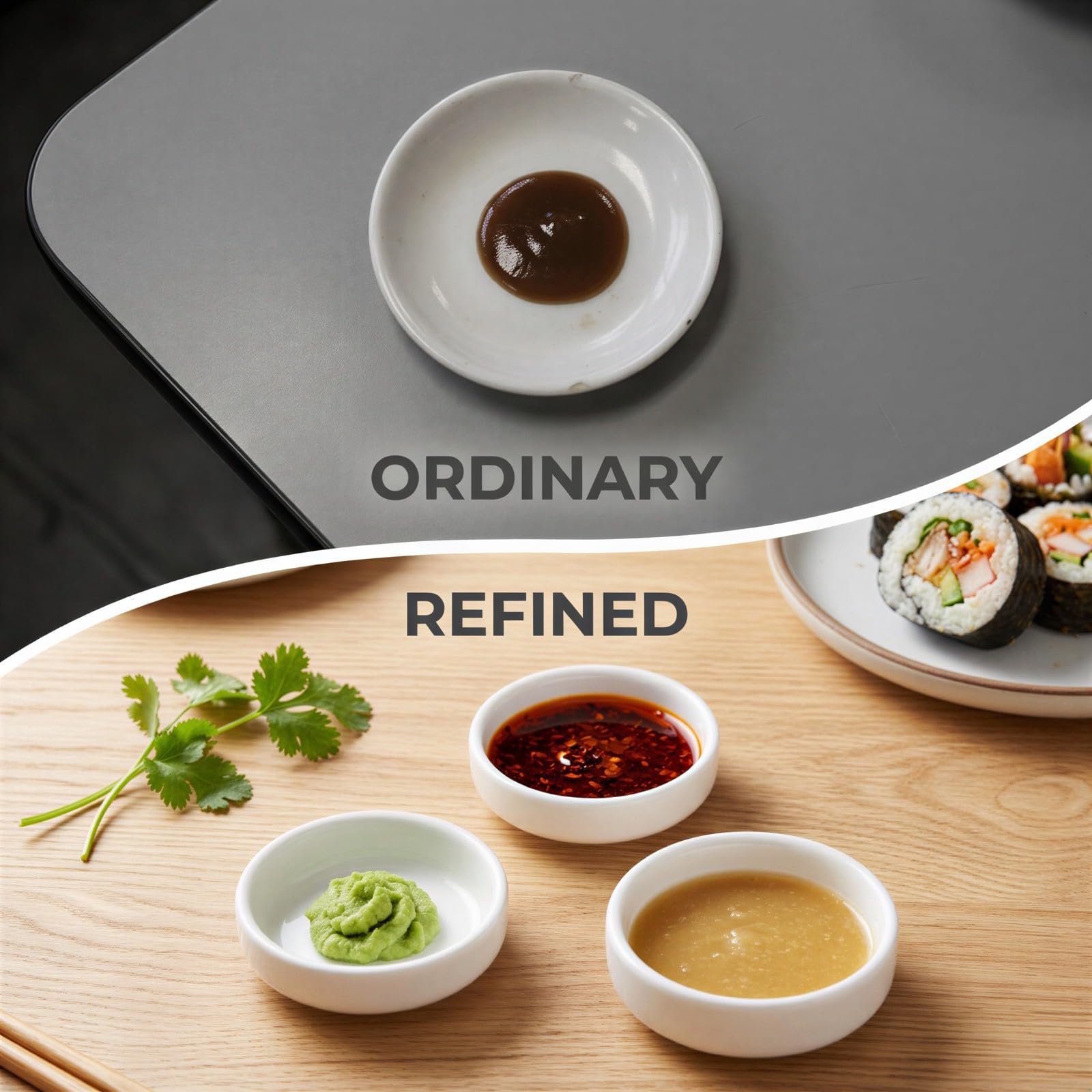 6 Stk Keramik Dipschalen 9 cm, weiße Sojasaucen Schälchen, kleine Servierschalen und Dipschalen für Gewürze, Vorspeisen, Snacks und Beilagen, minimalistischer japanischer Stil