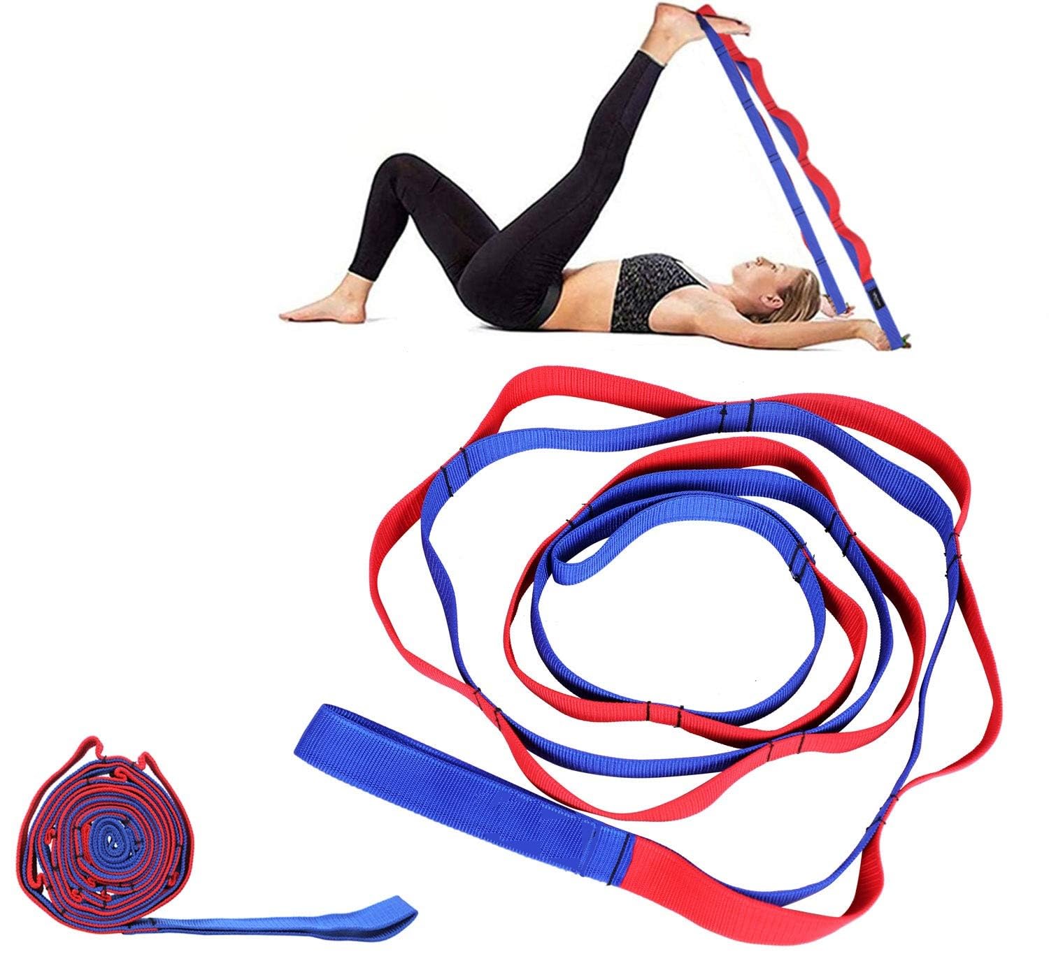 Yoga Belt 12 Loop Belt for Women and Men/Yoga Strap for Stretching/Hamstring Stretch Strap/Yoga Belt Stretching With Booklet/Extra Thick Exercise for Workout Yoga Fitness (Blue-Red)-image-29