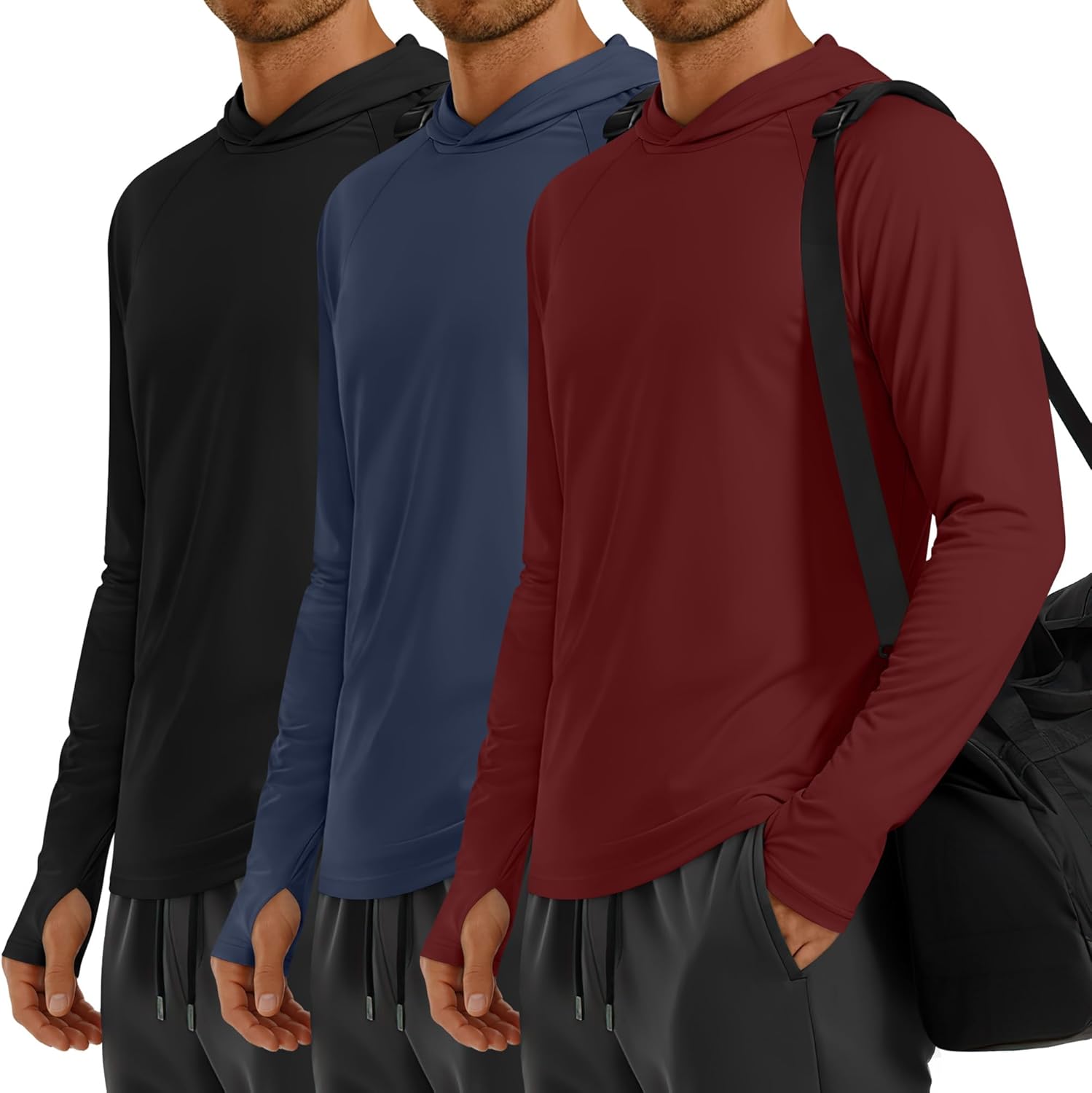 Locoowai 3 Pack Men's Sun Protection Hoodies UPF 50+ SPF Fishing Shirts Long Sleeve UV Quick Dry Lightweight Swim Sweatshirts