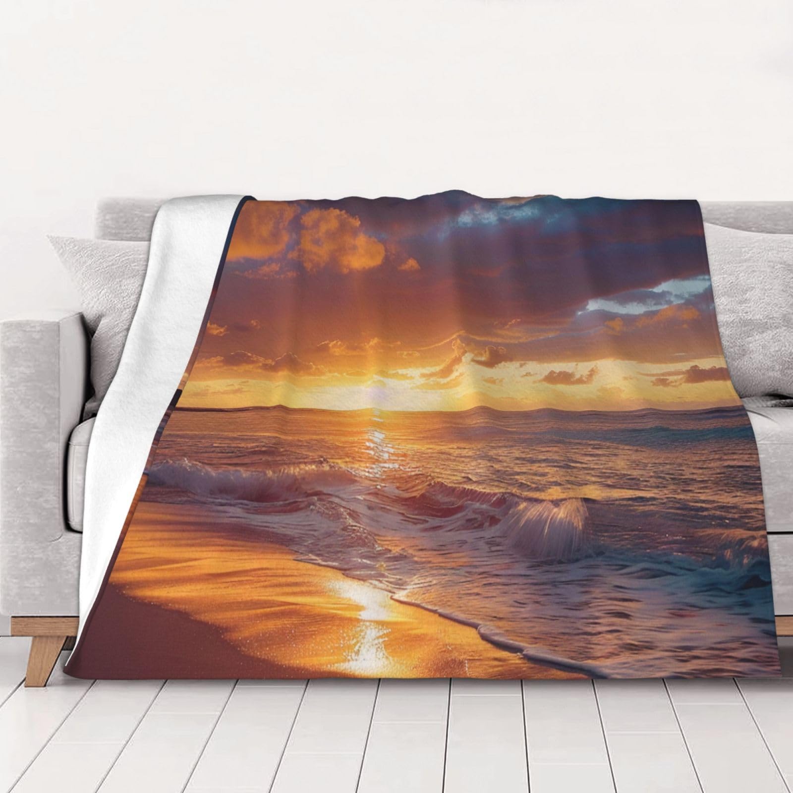 AUBKFELD Sunset beach Printed Flannel Blanket 200x150 CM, Soft & Warm Throw Blanket for Sofa/Couch/Bed/Car, Gifts for Audlts Women Men