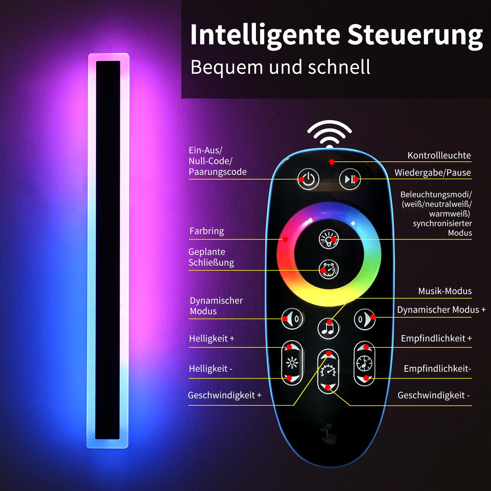 Mikeru 80CM Outdoor RGB Wandleuchte, 16 Farben dimmbare Wandleuchte IP65 wasserdicht Weihnachten Außenbeleuchtung 3000K-6000K mit Fernbedienung 10%-100% Dimmbare Außenwandleuchte für Hof, Villa