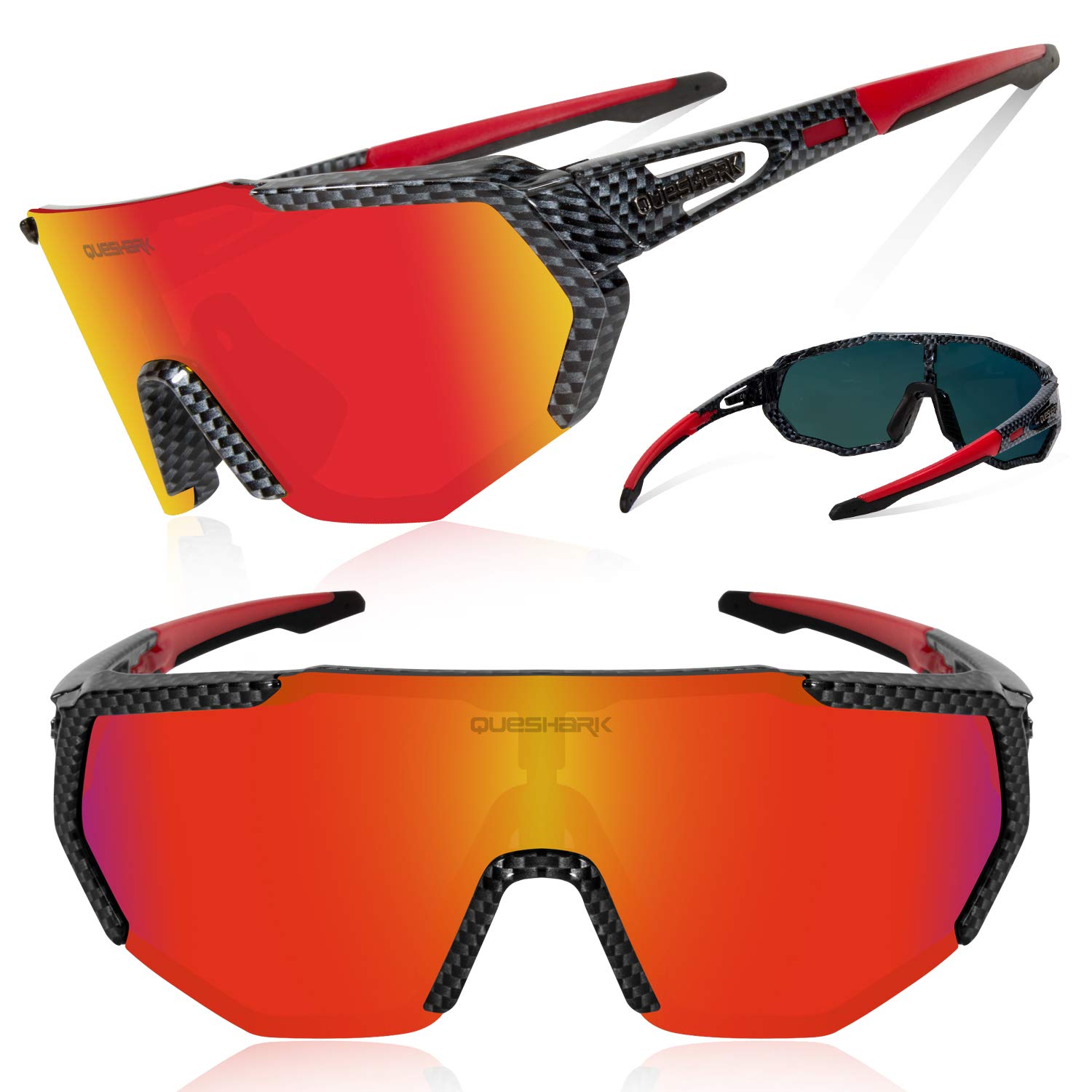 Queshark Polarizzati Anti-UV con 3 o 5 Lenti Occhiali da Ciclismo Bici MTB Intercambiabili per Sport Uomo Donna Guida Pesca Golf Baseball Corsa