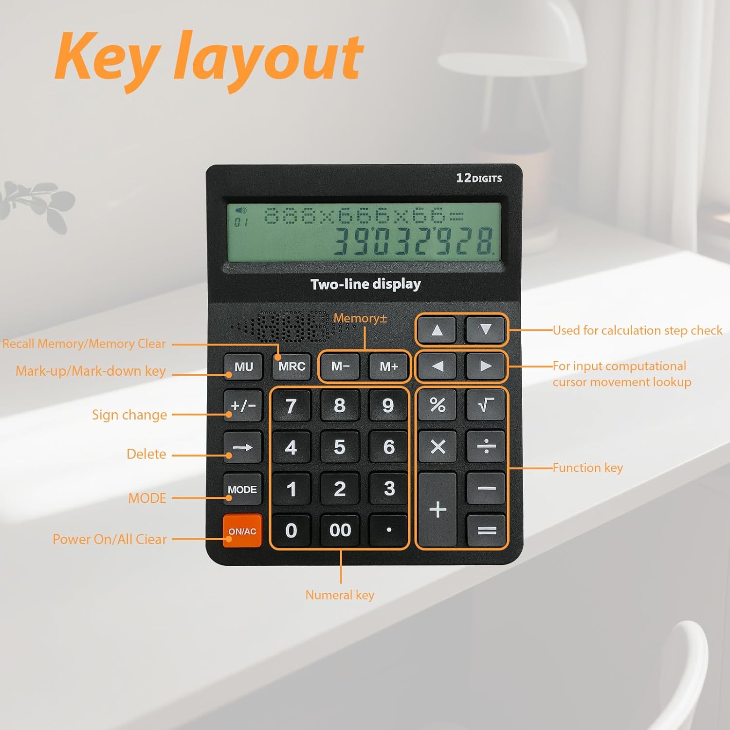 Talking Desk Calculator for Blind & Visually Impaired - Basic Desktop Model with Large Buttons, 2-Line Display, 4 Functions - Ideal for Weak Sight & Vision Disorders