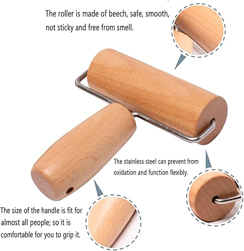 Miniatura 3 de Whaline Rodillo de madera para repostería, 2 piezas, rodillo de madera antiadherente para el hogar, cocina, hornear y cocinar, fácil de manejar