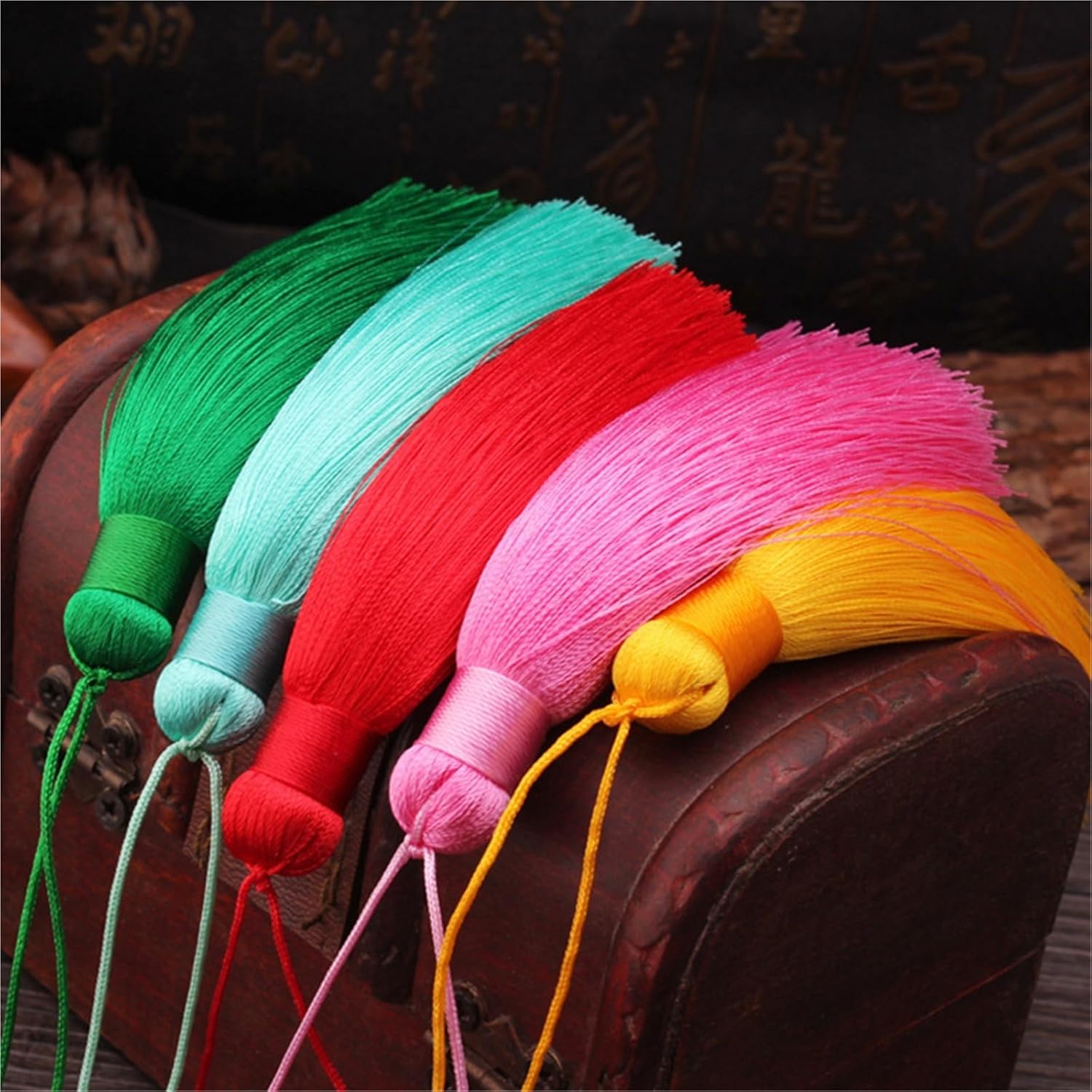 Tassel Trim 12cm Polyester Silk Tassel with Hanging Ring Rope DIY Sewing Accessories Home Curtain Pendant Decoration(Black,10Pcs)