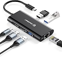 Vista 13 de UtechSmart Hub USB C, Adaptador Multipuerto USB C Ethernet, Concentrador 6 en 1 USB C a HDMI Compatible con Macbook Pro/Air, Chromebook, Dell XPS