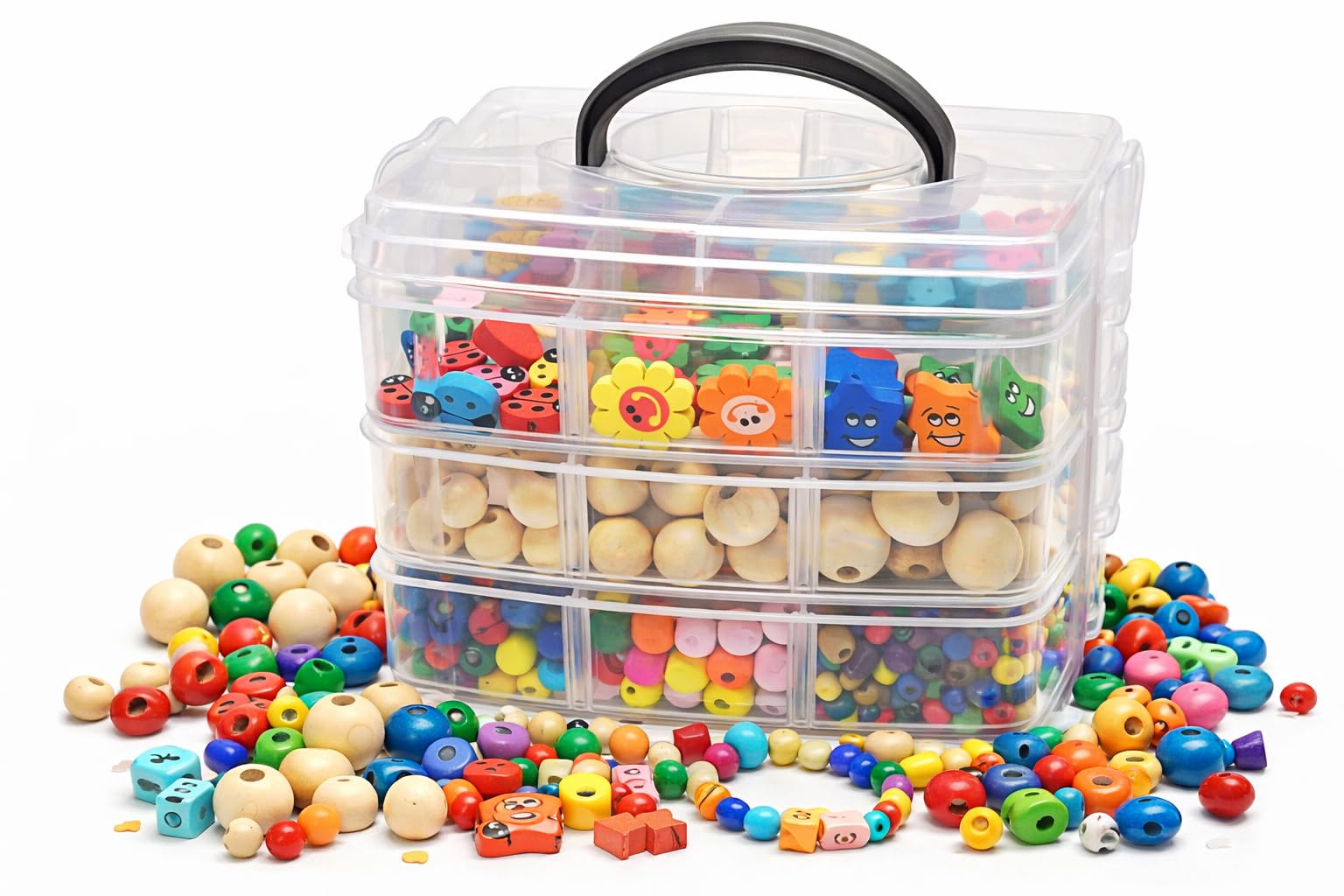 Perlin Holzperlen Set Kinder Bastelset Perlen Set Bunt Natur Bastelperlen Box 1000 Stück Schmuck Basteln DIY Kinder Bastelbox Holzperlen Mix 6 mm 20 mm