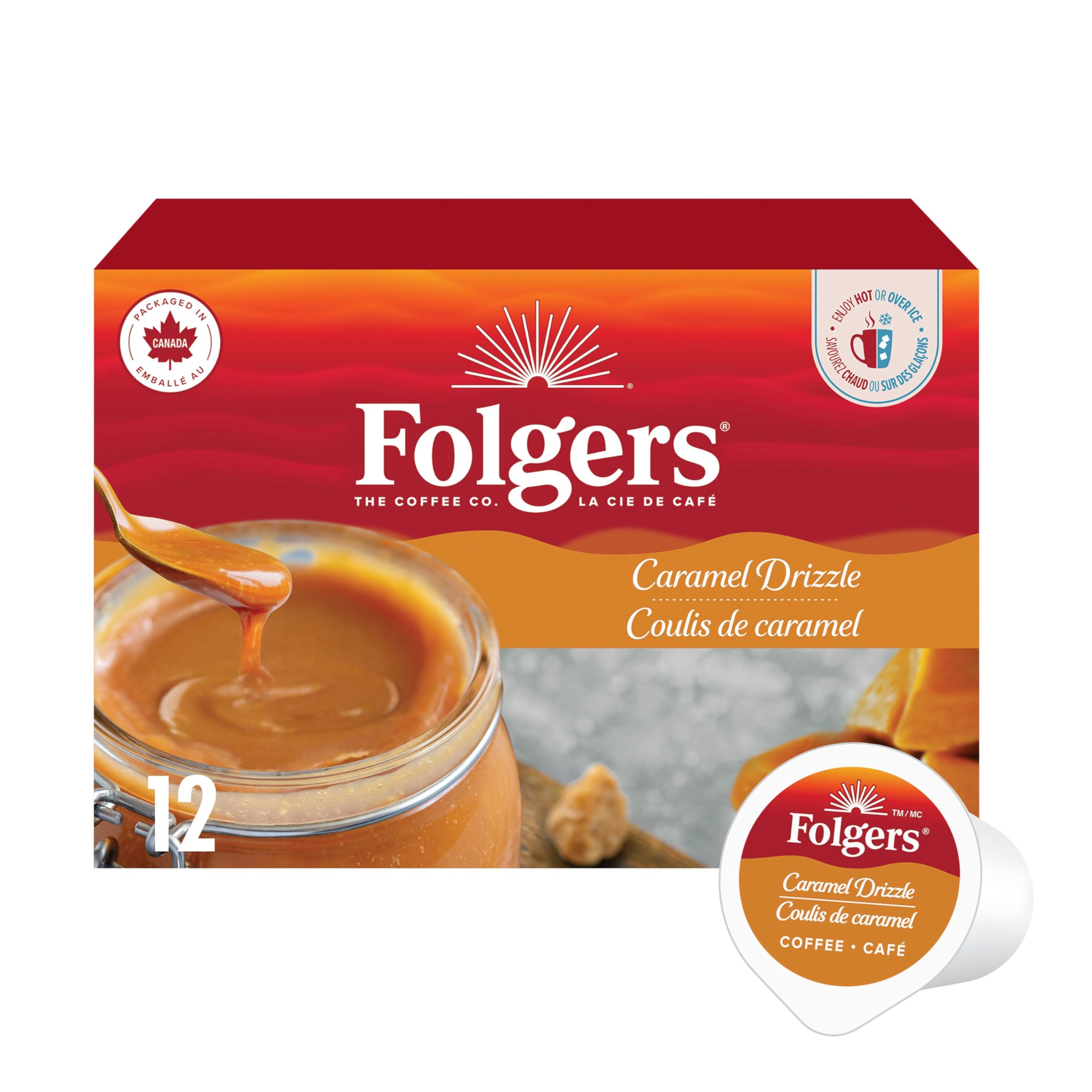 Folgers Caramel Drizzle Flavoured K-Cup Coffee Pods 12 K-Cup Pods