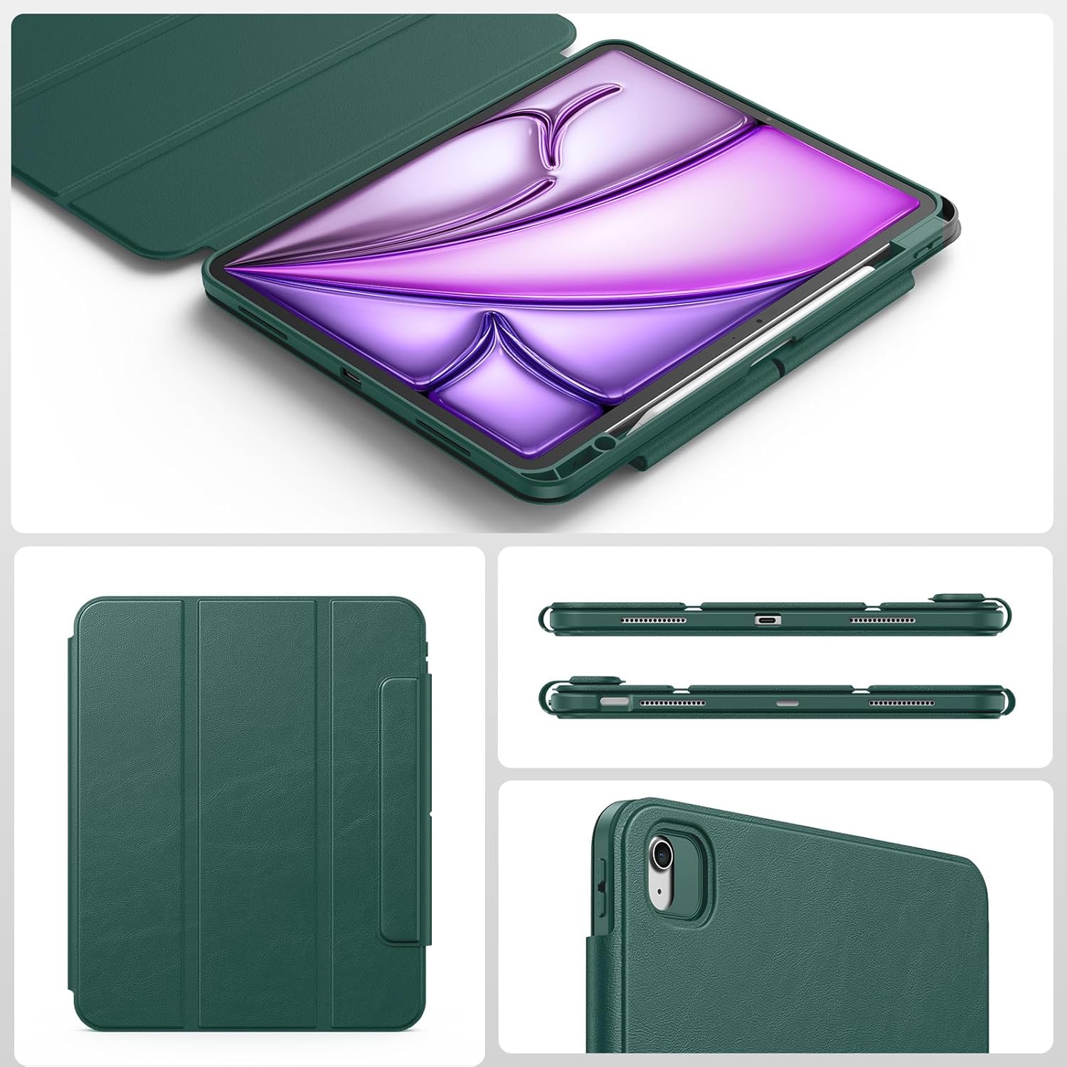 SPARIN Case for iPad Air 13 Inch M4 2026/M3 2025/M2 2024 ((8th/7th/6th Generation), Removable Magnetic Cover with Apple Pencil Holder, Portrait and Landscape Stand, Auto Wake/Sleep -Midnight Green