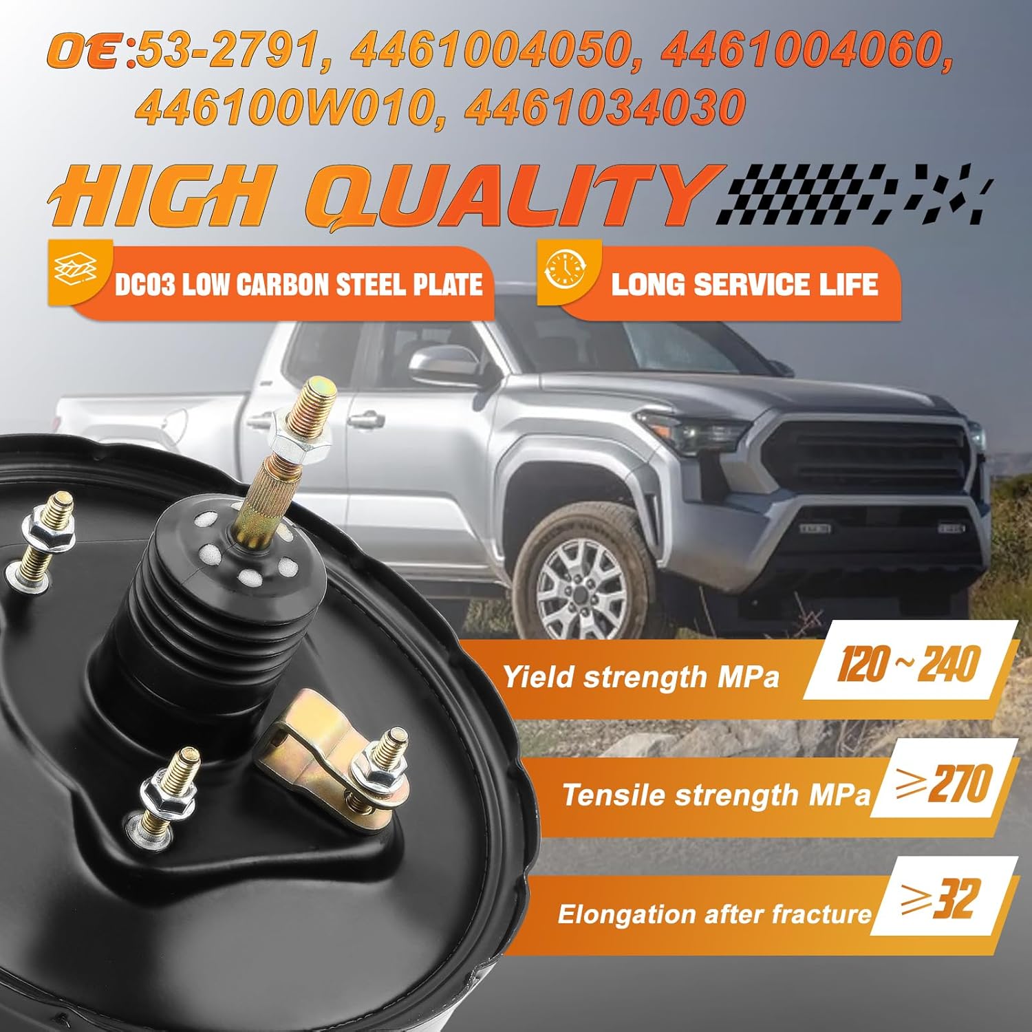 53-2791 Vacuum Power Brake Booster Compatible with Toyota Tacoma 1995-2001, T100 1994-1998, 2.4L 2.7L 3.4L, Replace OE 532791, 4461004050, 4461004060, 446100W010, 4461034030