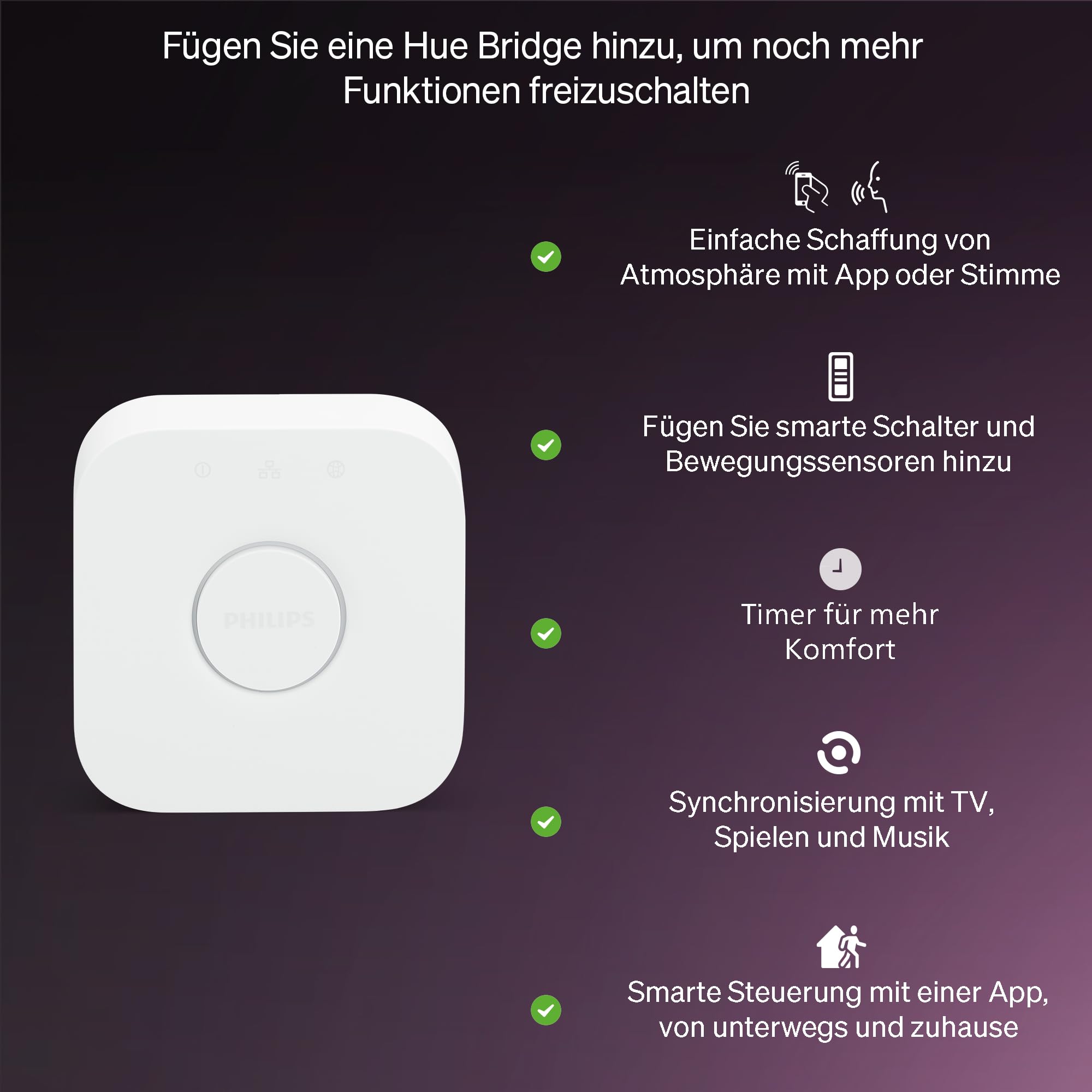 Philips Hue Essential Starter-Set: Bridge + 4 Essential E27 Smart Leuchtmittel, White und Color Ambiance LED Licht, 2200-6500K, dimmbare LED Lampen, funktioniert mit diversen Sprachassistenten