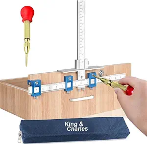 King&Charles Cabinet Hardware Jig, Metal Cabinet Handle Jig with Automatic Center Punch, Perfect Set - Avoid Jitter Caused by Direct Drilling, Use for Handles and Pulls on Drawers/Doors.