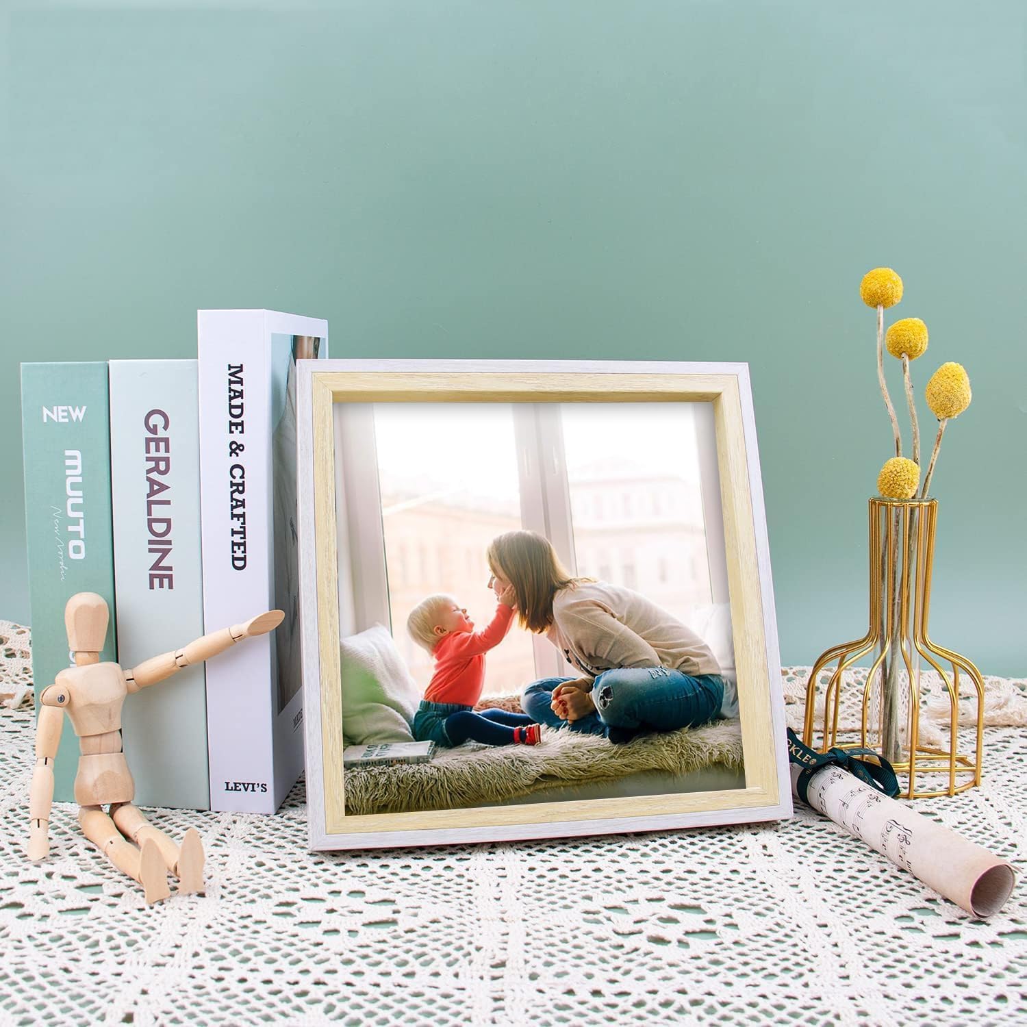 Golden State Art, Set of 12, Two Color Molding Picture Frame Integrated with Easel and Sawtooth Hangers Great for Baby Pictures, Weddings, Portraits (White and Beige, 8x8)