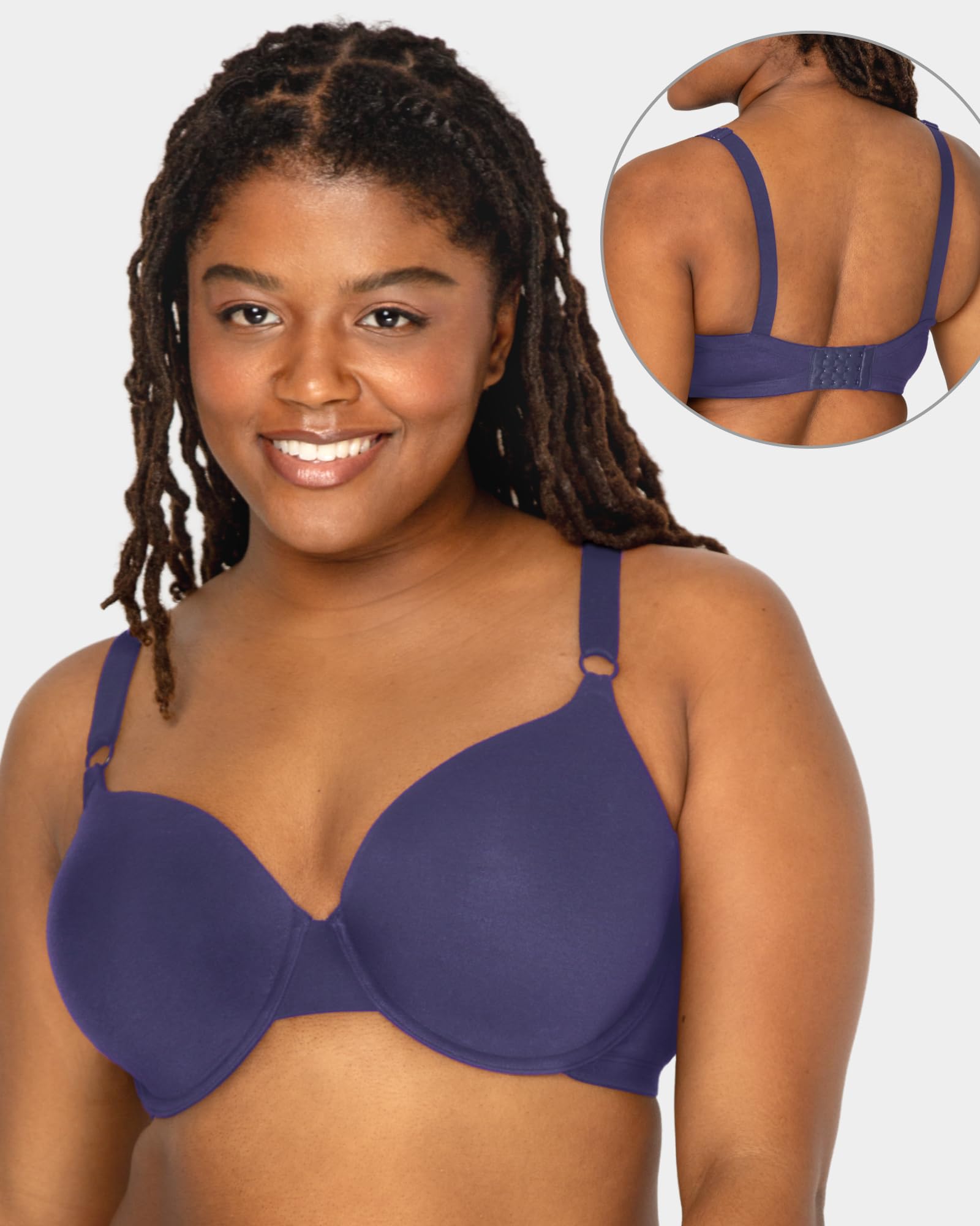 Fruit of The Loom Womens Smooth Cotton T-Shirt Bra - Ultra-Soft, Flexible, and Invisible Under Tees: 36D Deja Blue/Skipper Blue/Grey Heather