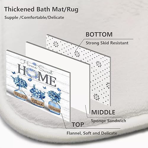 Miniatura 6 de ALEXEX Juego de 4 cortinas de ducha de hortensias azules, juego de baño Home Sweet con cortina de ducha y alfombras y accesorios, cortina de ducha