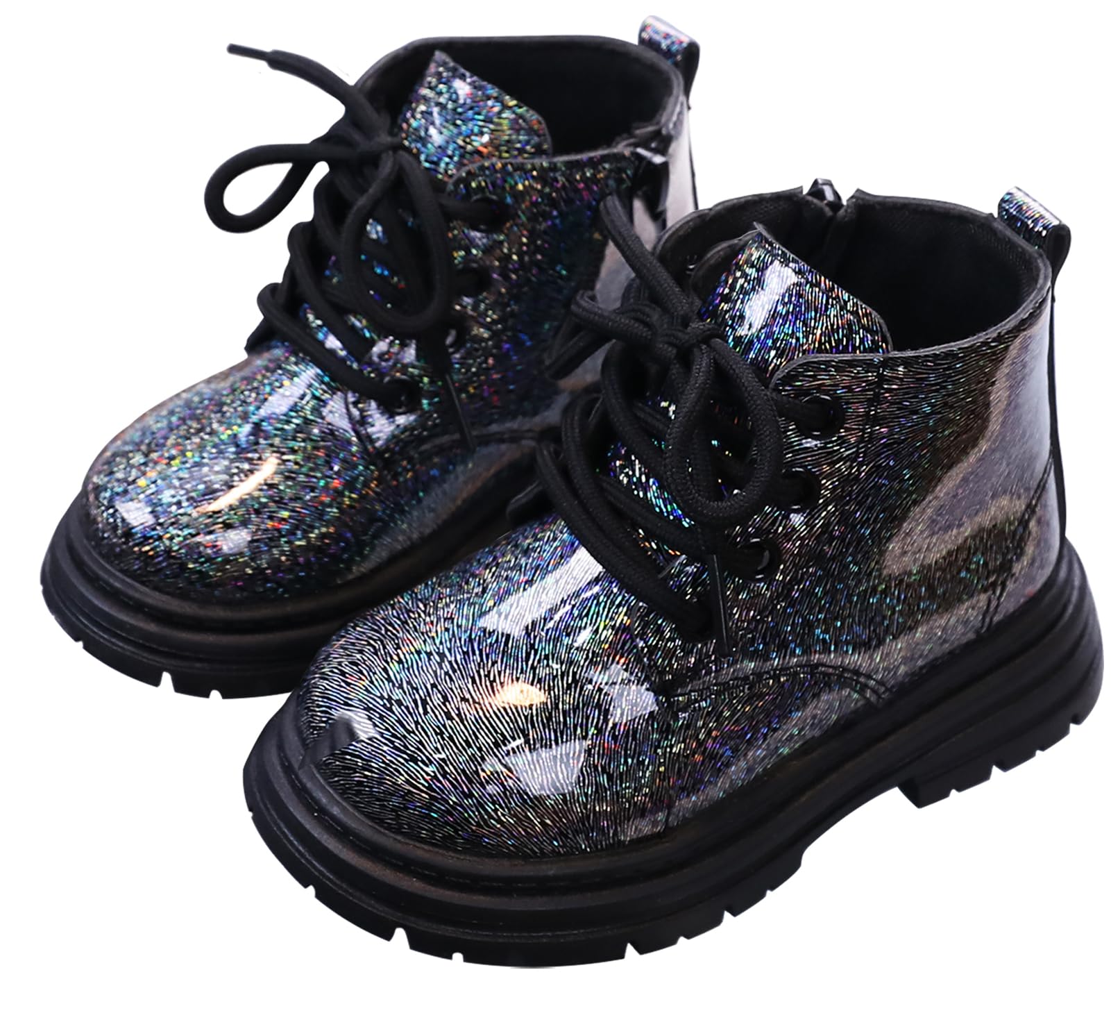 Maeau Bottes à Lacets Enfant Fille et Garçon Bottines à la Cheville Brillantes avec Fermeture Éclair Bottes Classiques Imperméable Chaussures Antidérapant d'hiver Automne Printemps Souples 21-30 EU