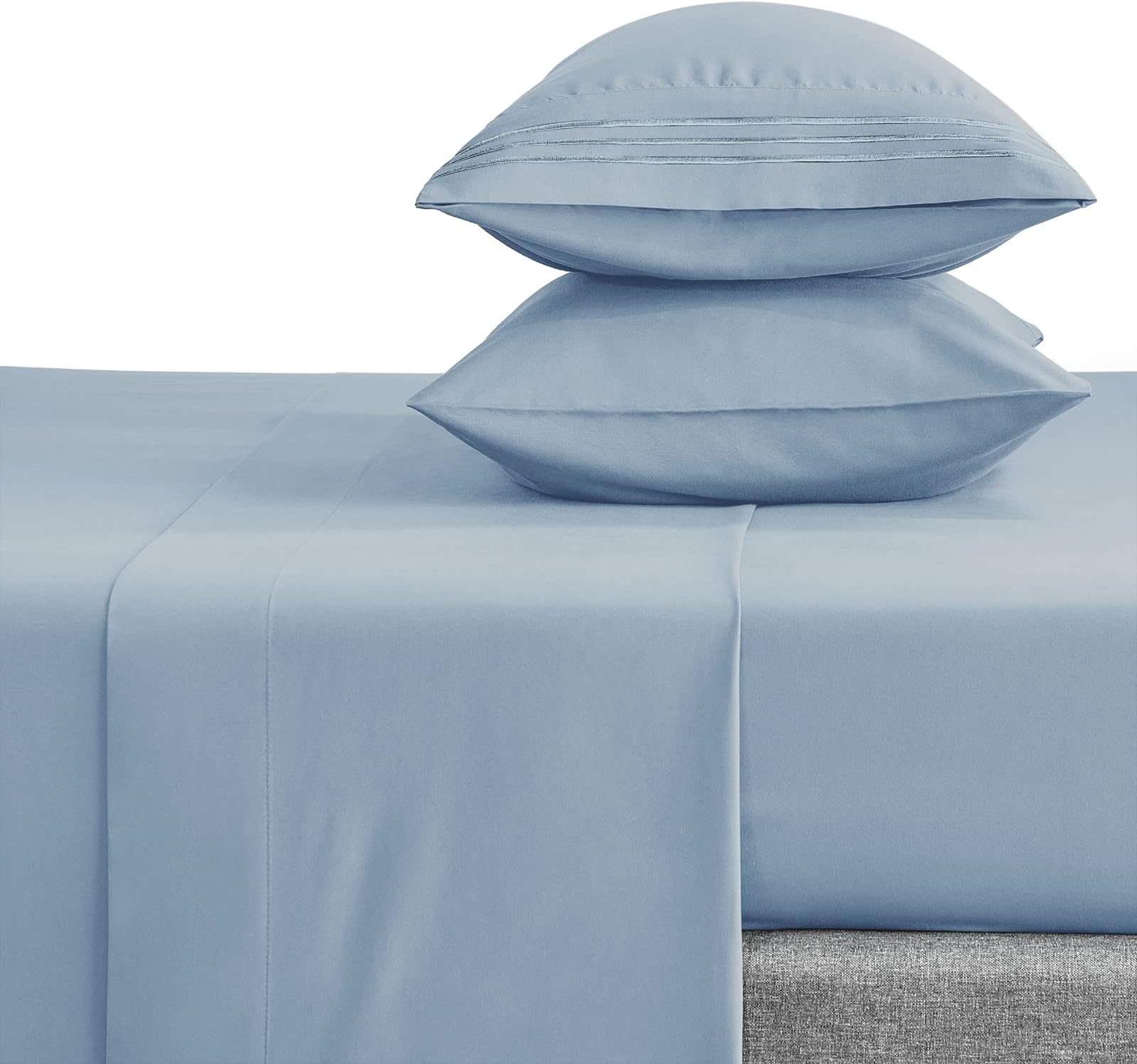 CozyLuxQueen Bed Sheets Set 1800 Series 4-Piece Embroidered Double Brushed Microfiber Sheets 16" Deep Pocket Hotel Soft Luxury Bedding Sheet Set, Wrinkle Resistant, Light Blue