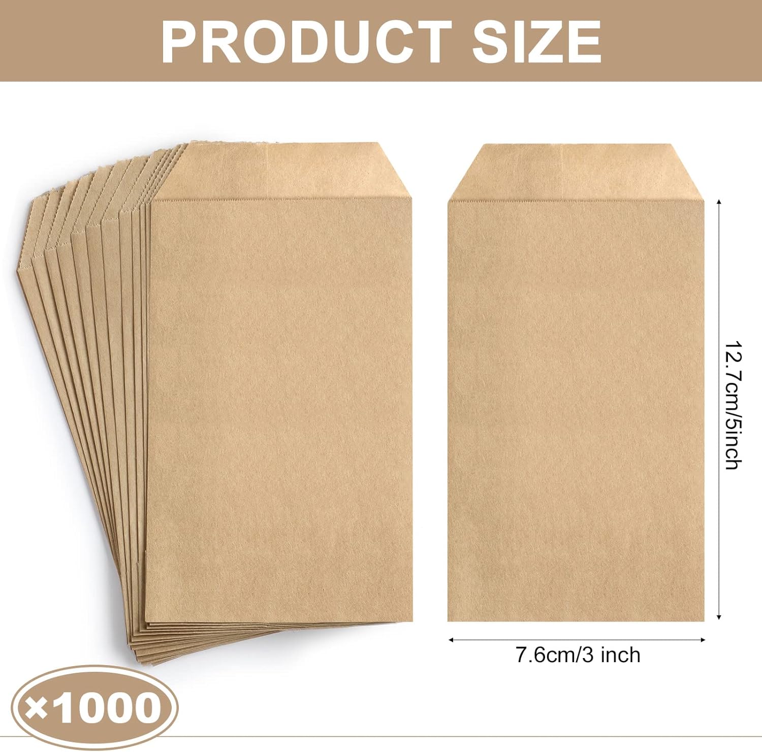 Eersida 1000 Pack 3 x 5 Inches Kraft Mini Paper Bags Brown Treat Small Flat Favor Bag Silverware Merchandise Envelopes for Cookie Snacks Candy Small Gift