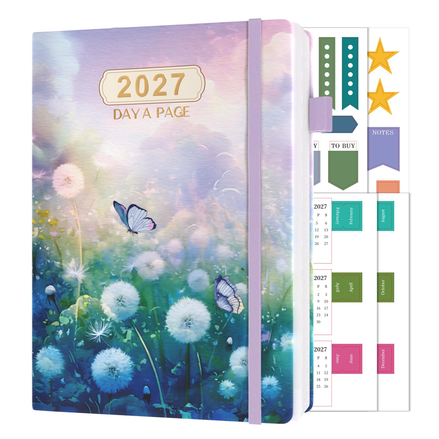 Sailingvan 2027 Diary Day Per Page A4, January 2027 - December 2027, Page a Day Daily Planner, 2027 Calendar & Productivity Stickers, Elastic Strap, Pen Loop & Pocket (8.5'' x 11'')