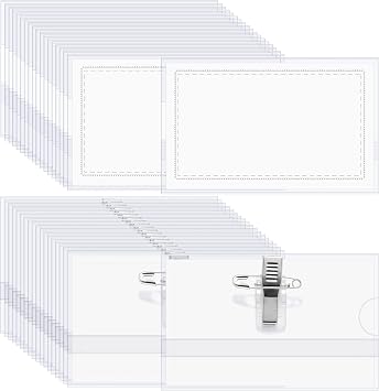 Eaasty 100 Pcs Pin Style Combi Clip Horizontal Name Badge Holders with Clip and Pin Inserts Fit Clear Soft Name Holders Transparent ID Card Plastic Tag Card Size 3.38 x 2 Inch