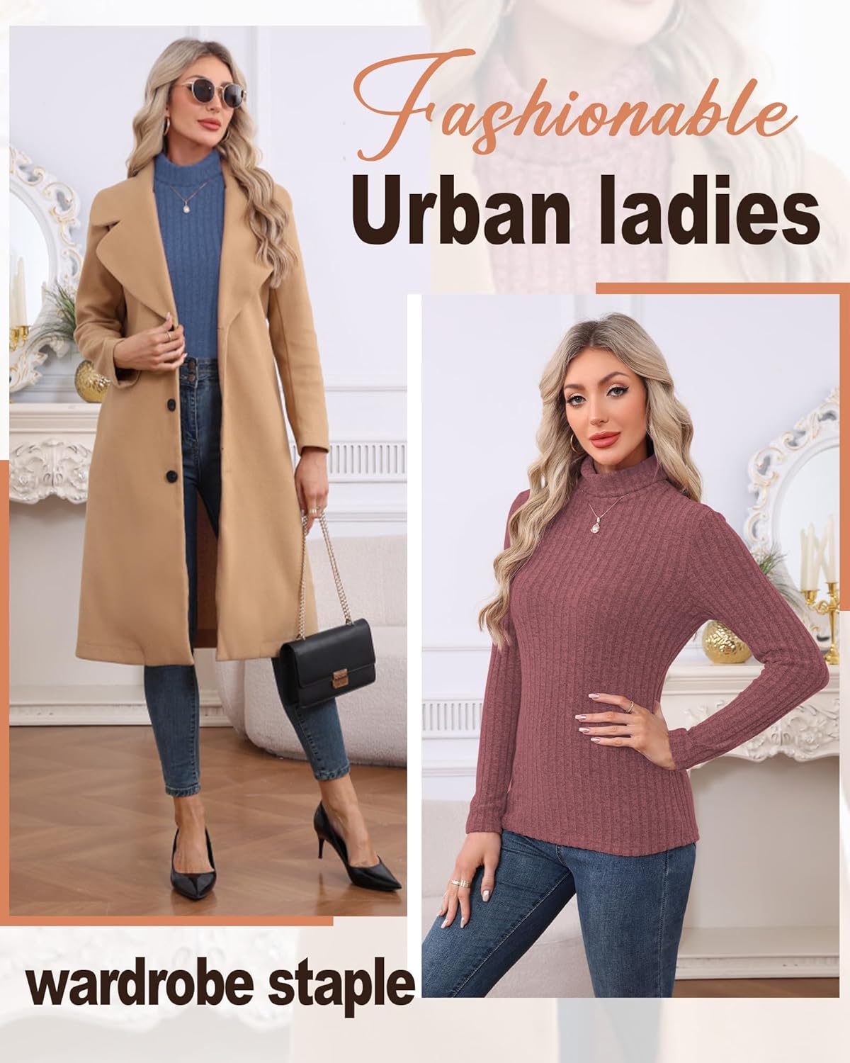 3 Pack Women's Long Sleeve Turtleneck Shirts Ribbed Knit Slim Fit Undershirts Basic Thermal Underwear Tops - Image 5