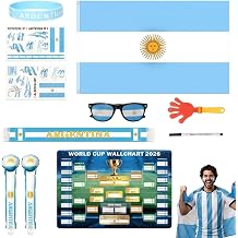 11PCS International World Flags Set, World Cup Merch for Fans Accessories, Flag, Scarf, Glasses, Cheering Sticks, Clapper &amp; Schedule Poster, Fan Gear for Match Day &amp; Parties (Argentina)