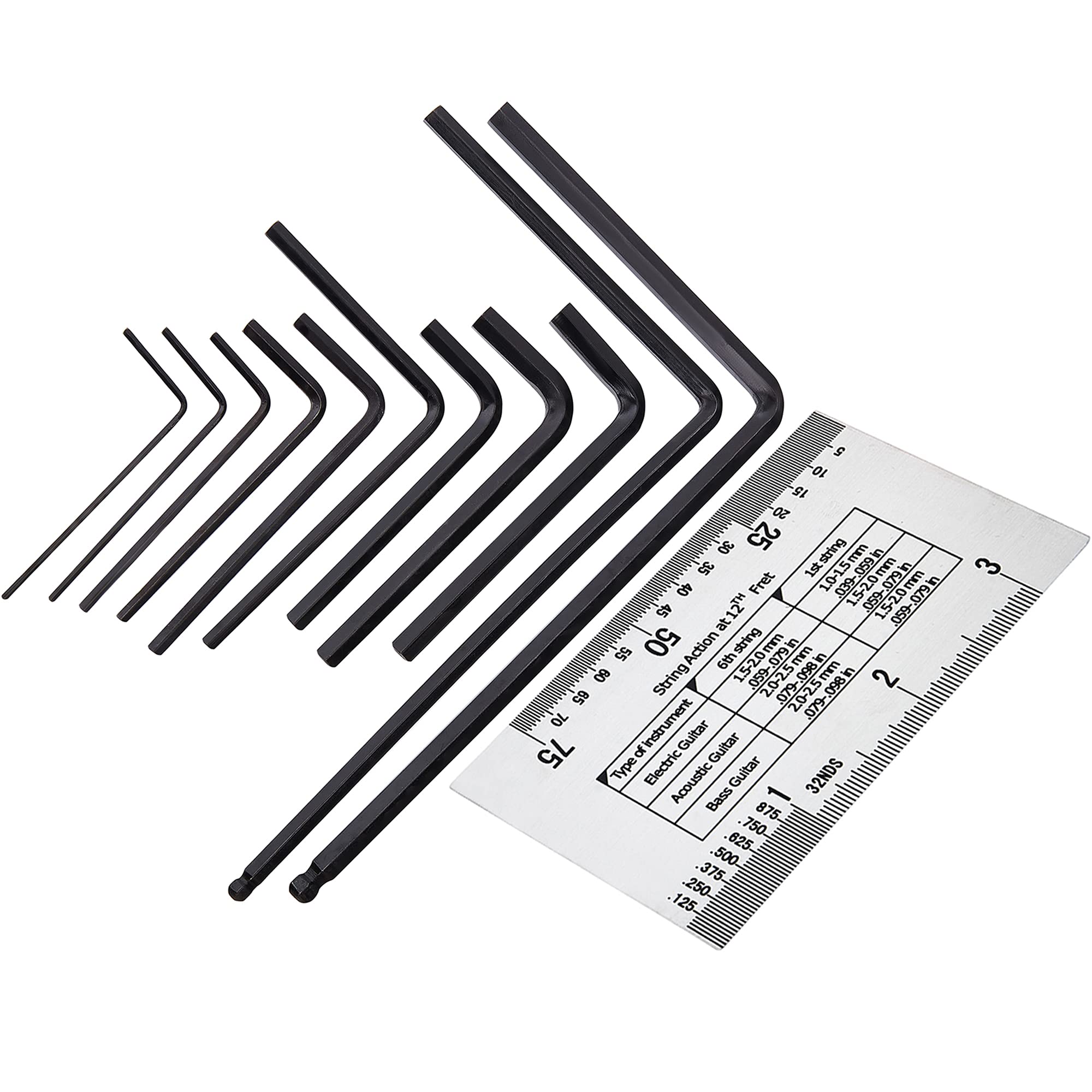 MIECOO 12PCS Guitar Luthier Repair Tool Kit, Includes 11PCS Guitar Bass Neck Bridge Nut Screw Adjustment Truss Rod Allen Wrenches and Guitar String Action Ruler Gauge for Guitar & Bass