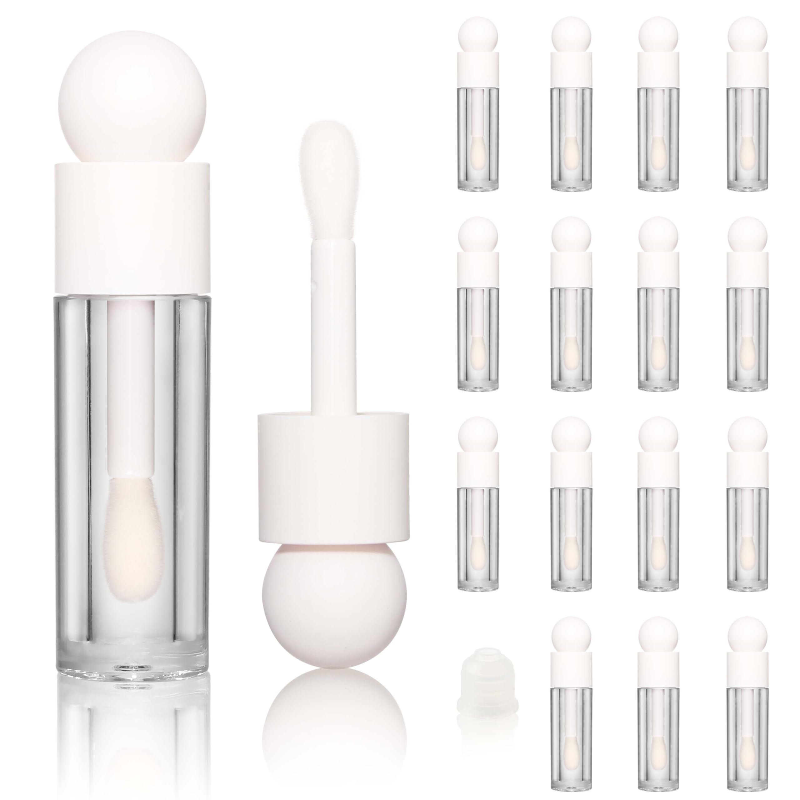 COSIDEA 16pcs Empty 5ml white lip gloss tubes with big wand large 0.17 oz deo foot brush lipgloss tube container for lip oil