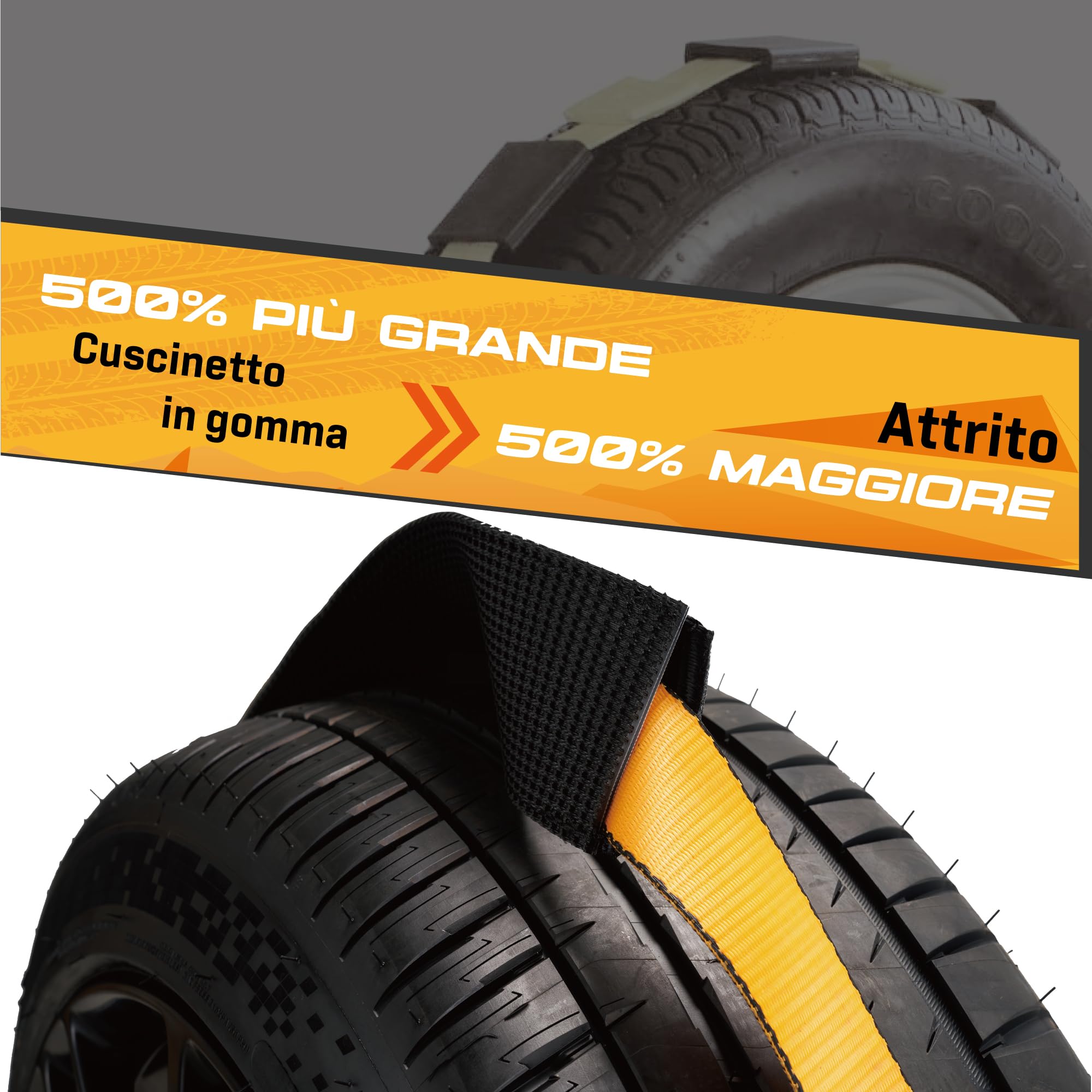 4 Cinghie per Ruote 50mm x 2.5m | Cinghia a Cricchetto 5000kg per Trasporto Veicoli | Con Cuscinetti Anti-Scorrimiento e Ganci Girevoli 360° | Certificato TÜV/GS e secondo DIN EN 12195-2