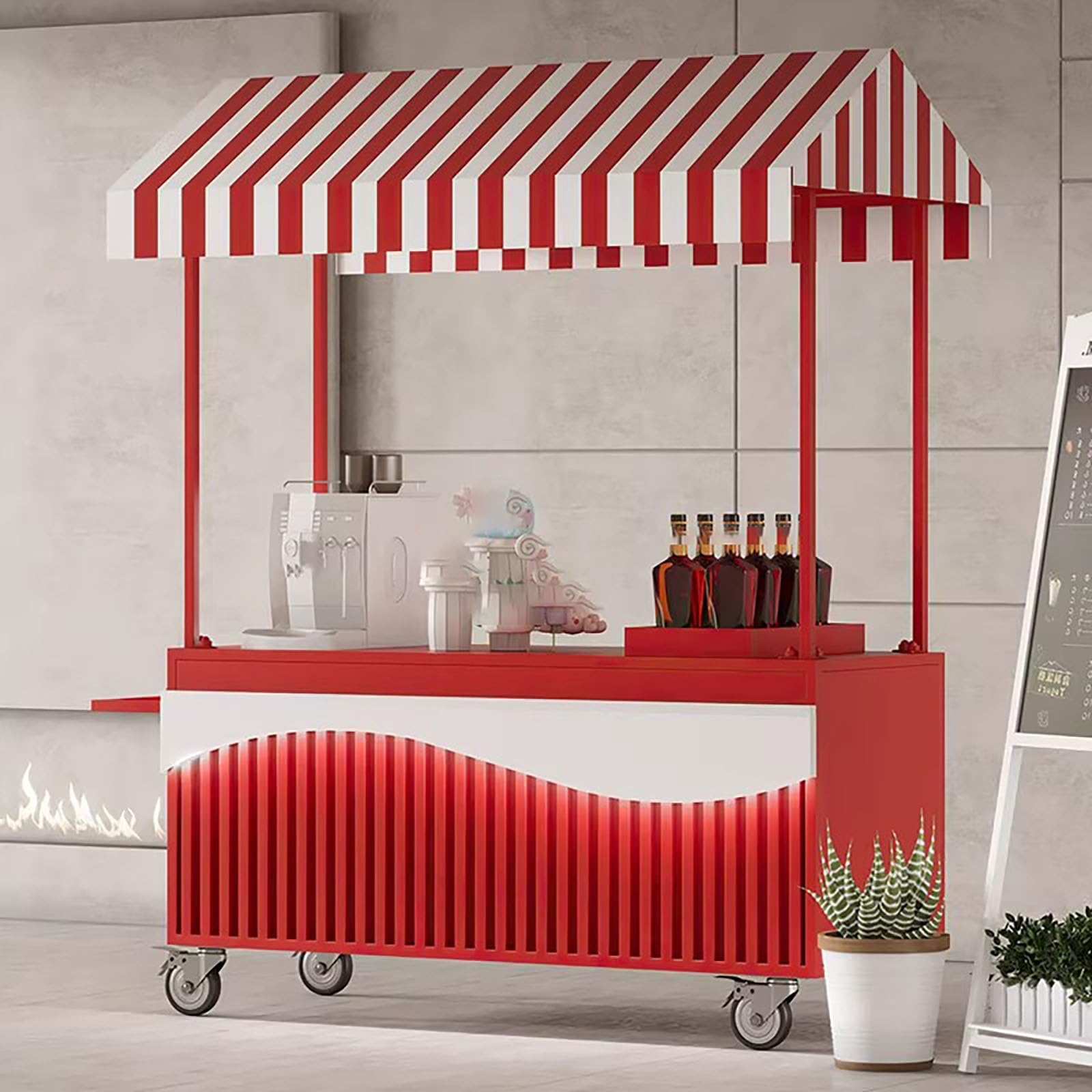 Bancarella Chiosco alimentare,Bancarelle di Vendita con Tettoia,Ampio piano del tavolo, vernice cotta ad alta temperatura,per Espositori di Cibo e Gelati.(Red,100 * 60 * 200cm)
