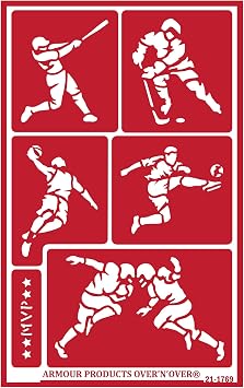 OverNOver Reusable Glass Etching Stencils Durable Self-Stick Designs for Glass, Mirrors, and Ceramics with Armour Etch Cream 5 x 8 Stencil Sheet - Team Sports