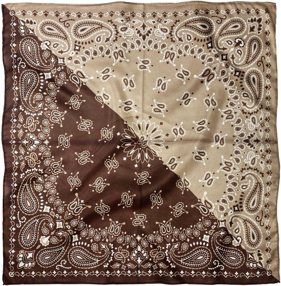 Square Scarf Bandana 70x70cm Ethnic Pattern Satin Head Neck Hair Accessory for Women Girls One Size - Cream Brown