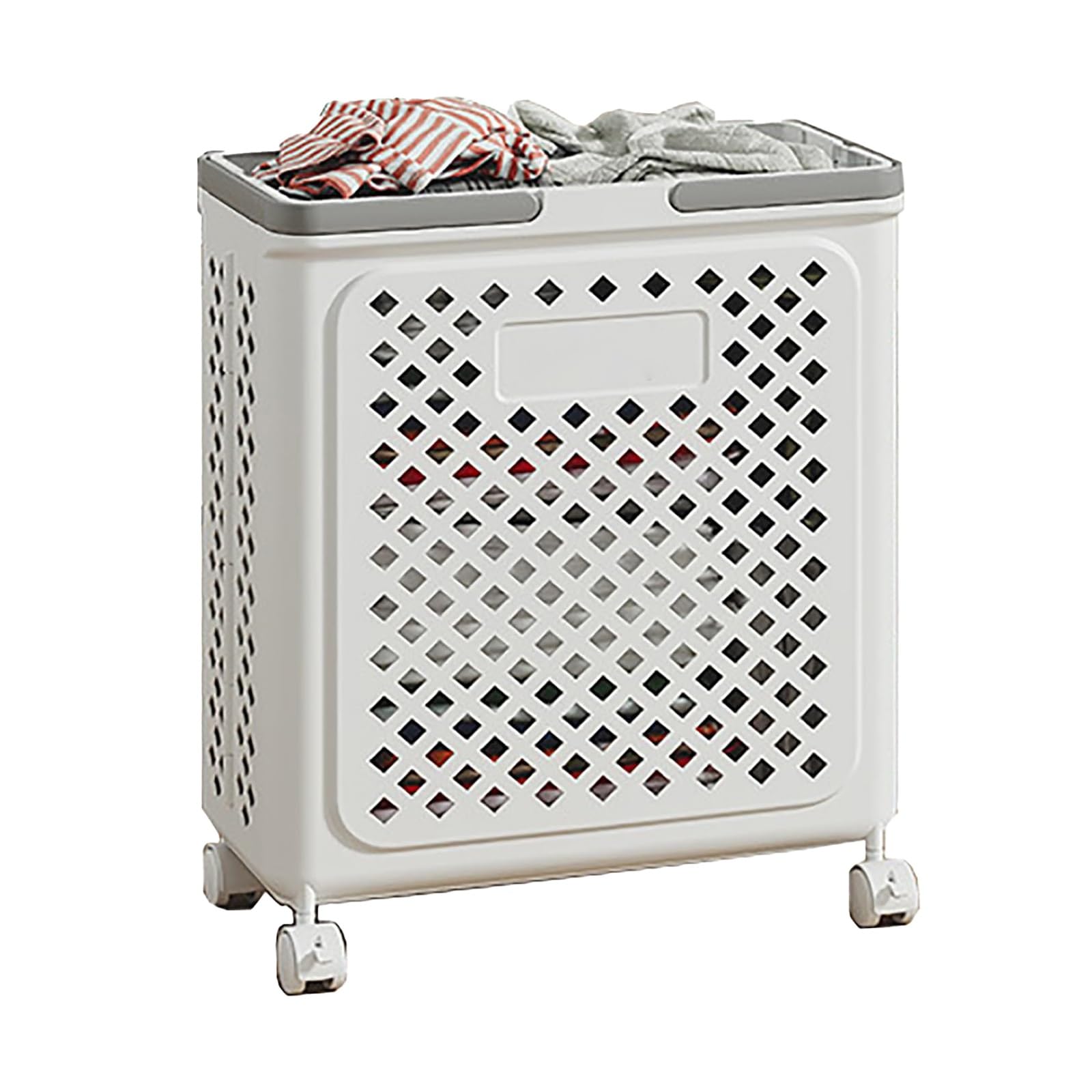 Dirty Clothes Basket, Collapsible Laundry Hamper, with Wheels and Handles, Easy to Move and Transport, for Home Gym, Bedroom(Grey,14.6x7.5x18.5in)