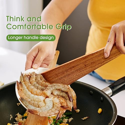 Miniatura 3 de Espátula de madera de teca de 12 ″, Espátula de cocina, Raspador de huevos, Turner de madera plana, Utensilios de cocina de madera, Aleta de madera