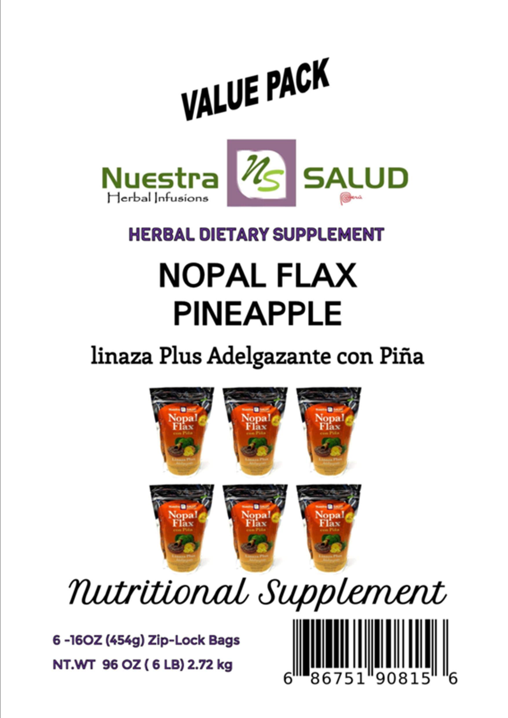 Nopal Flax Piña Pineapple Linaza Plus Milled Flax seed Value Pack (6 units/6LB) Colon Cleanser 100% Natural