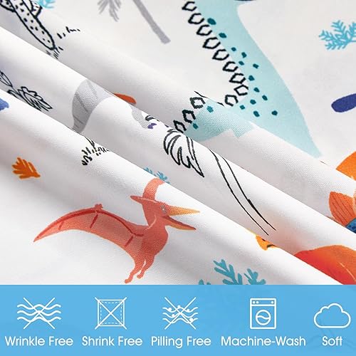 Miniatura 3 de BYSURE Juego de sábanas tamaño individual para niños (dinosaurio, naranja y azul), juego de sábanas de 3 piezas de fácil ajuste con bolsillo
