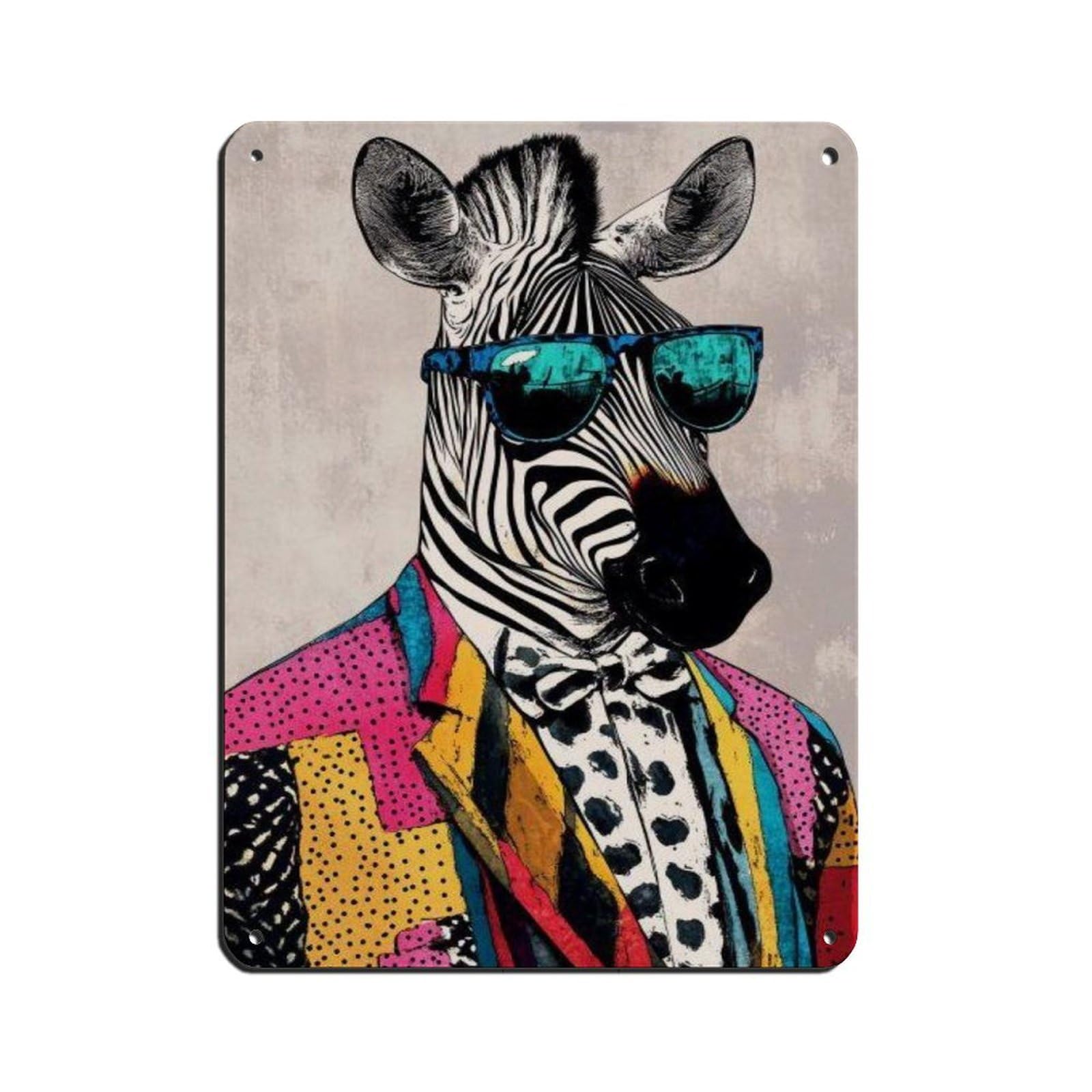 Lxwnze 30L X 40W Cm Cool Zebra With Sunglasses,Colorful Quirky Animal Tin Sign Vintage Metal Pub Club Cafe Bar Home Wall Art Decoration Poster Retro 12X16inch(30X40cm)