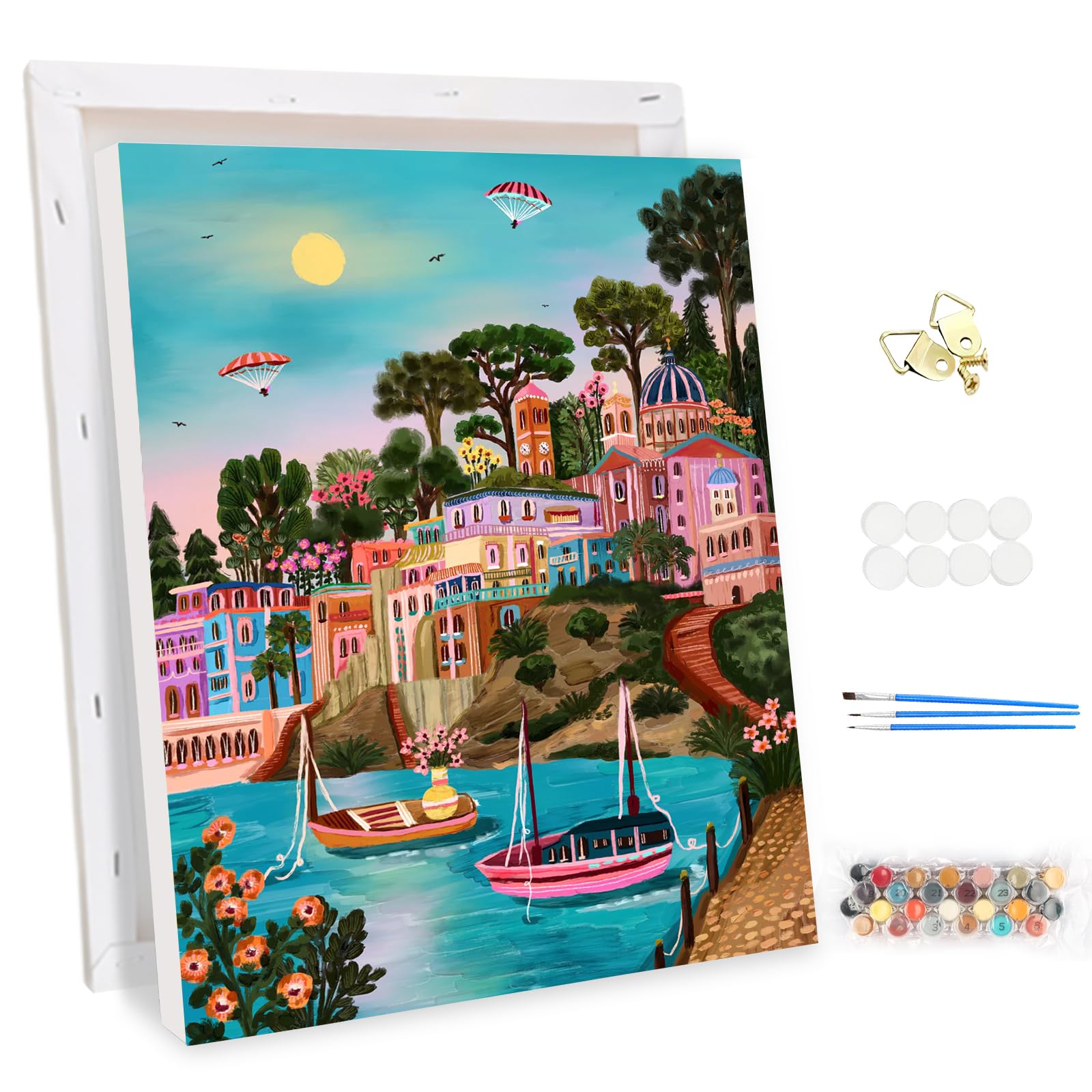 MEIYUDA Pintar por Numeros Adultos con Marco El arte del color Syros, DIY Pintura por Numeros Kit Manualidades, Cuadros por Numeros Pigmento Acrílico, Decoración para el Hogar Regalo de pared 30x40cm