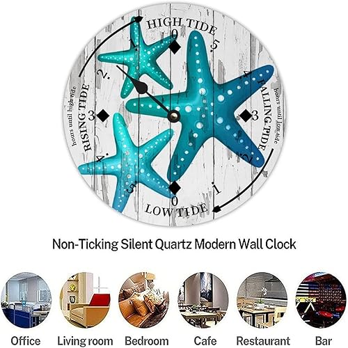 Miniatura 7 de Reloj de marea de estrella de mar oceánico, silencioso sin tictac, funciona con pilas, reloj de marea de madera, arte de pared, reloj de movimiento