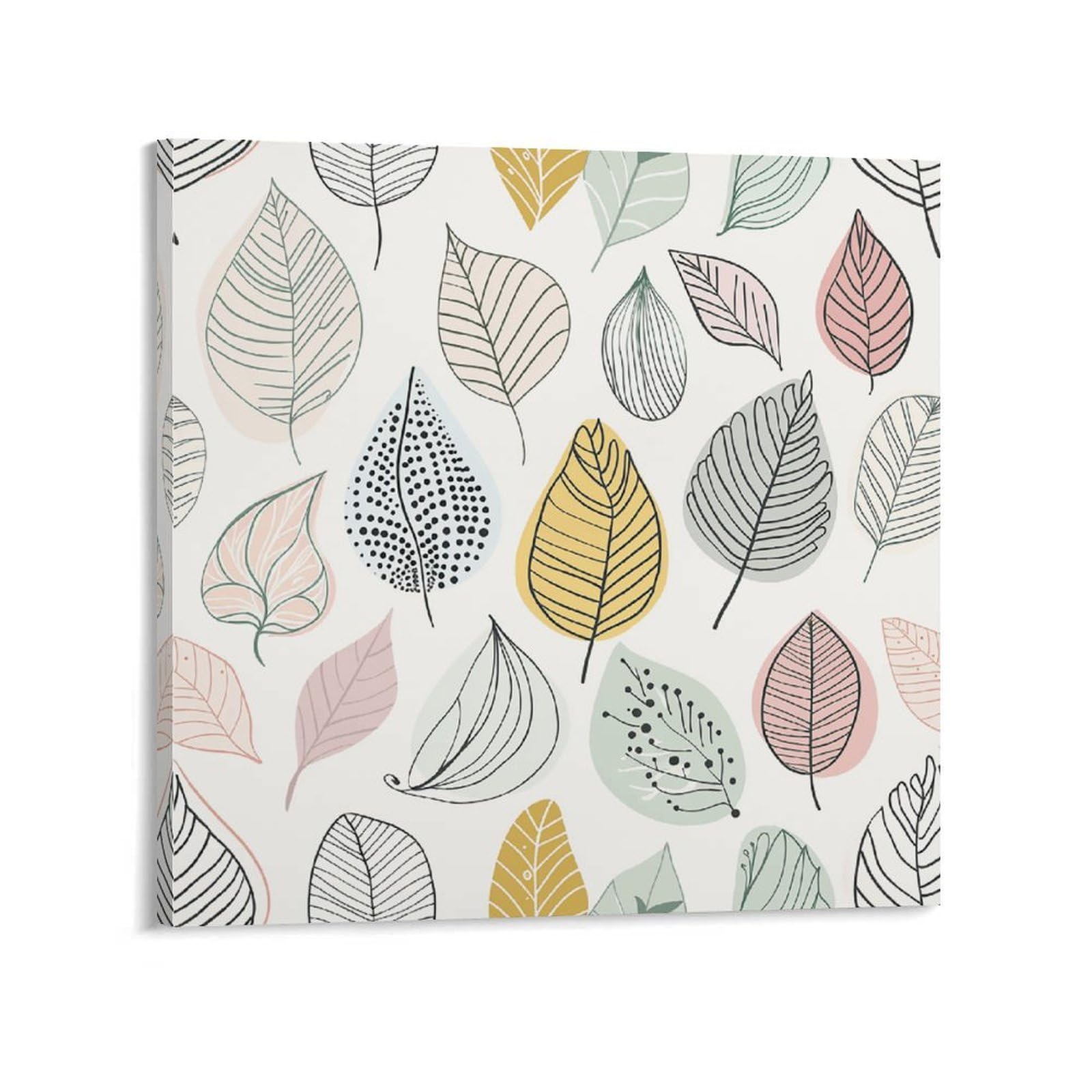 KLOPH Hand Drawn Leaves Canvas Wall Art for Living Room 10x10inch Modern Artwork Painting for Bathroom Hanging Canvas Prints Aesthetic Wallart for Bedroom Kitchen Office Wall Decor