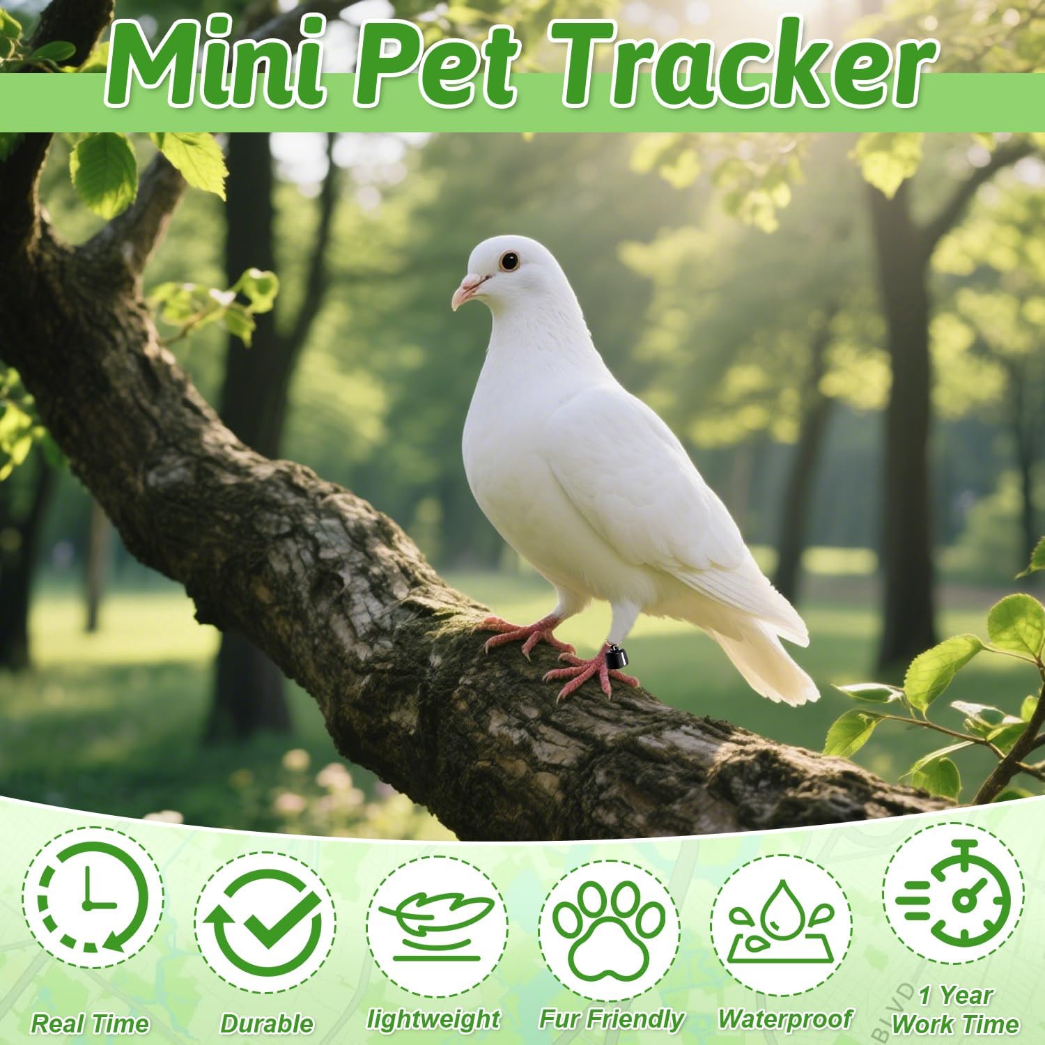 Localizador GPS Perro, Collar GPS Gato Tracker, Compatible con iOS & Android, sin coste adicional, para mascotas, vehículos, llaves y equipaje
