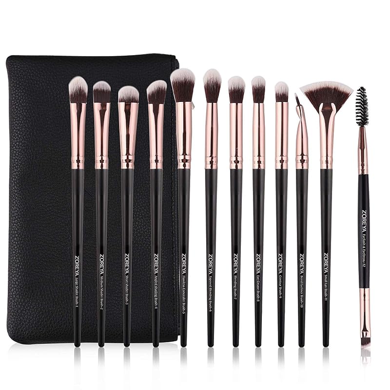 Kit de 12 Pincéis para Maquiagem dos Olhos Z'OREYA com Bolsa, Preto