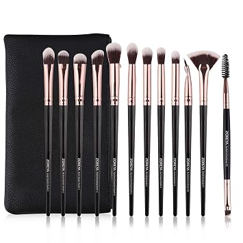 ZOREYA Eye Makeup Brushes, 12 Pcs Professional Eye Brush Set Eyeshadow, Eyebrow, Blending, Fan, Eyelash Brushes Set With Carrying Bag Black
